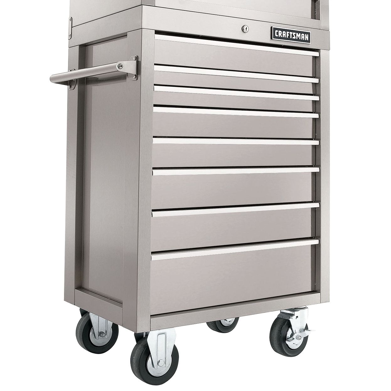 Craftsman 26 Wide 8-DrawerBall-Bearing GRIPLATCH Bottom Chest - Stainless Steel