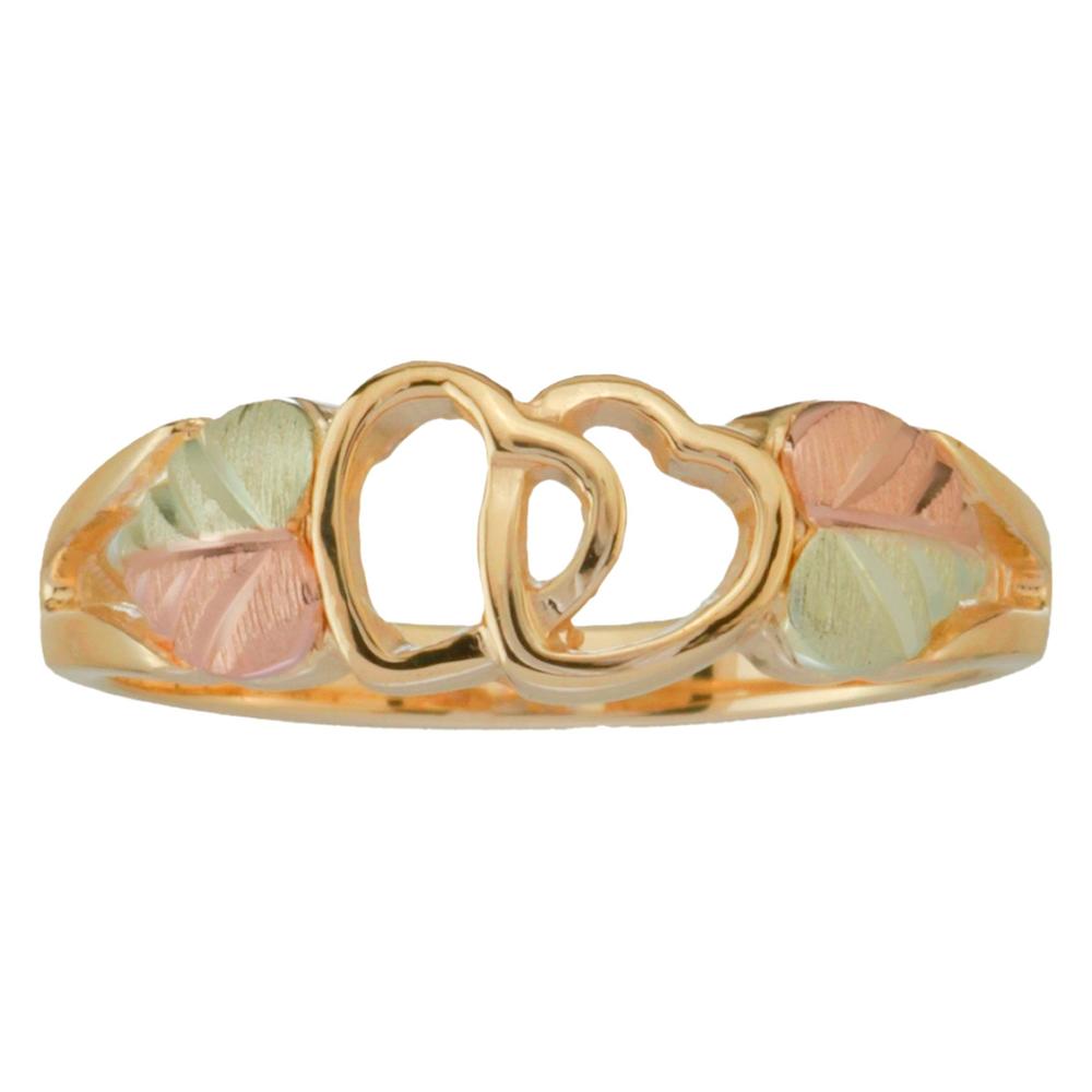 Tricolor 10K Gold Ladies' Interlocking Heart Ring
