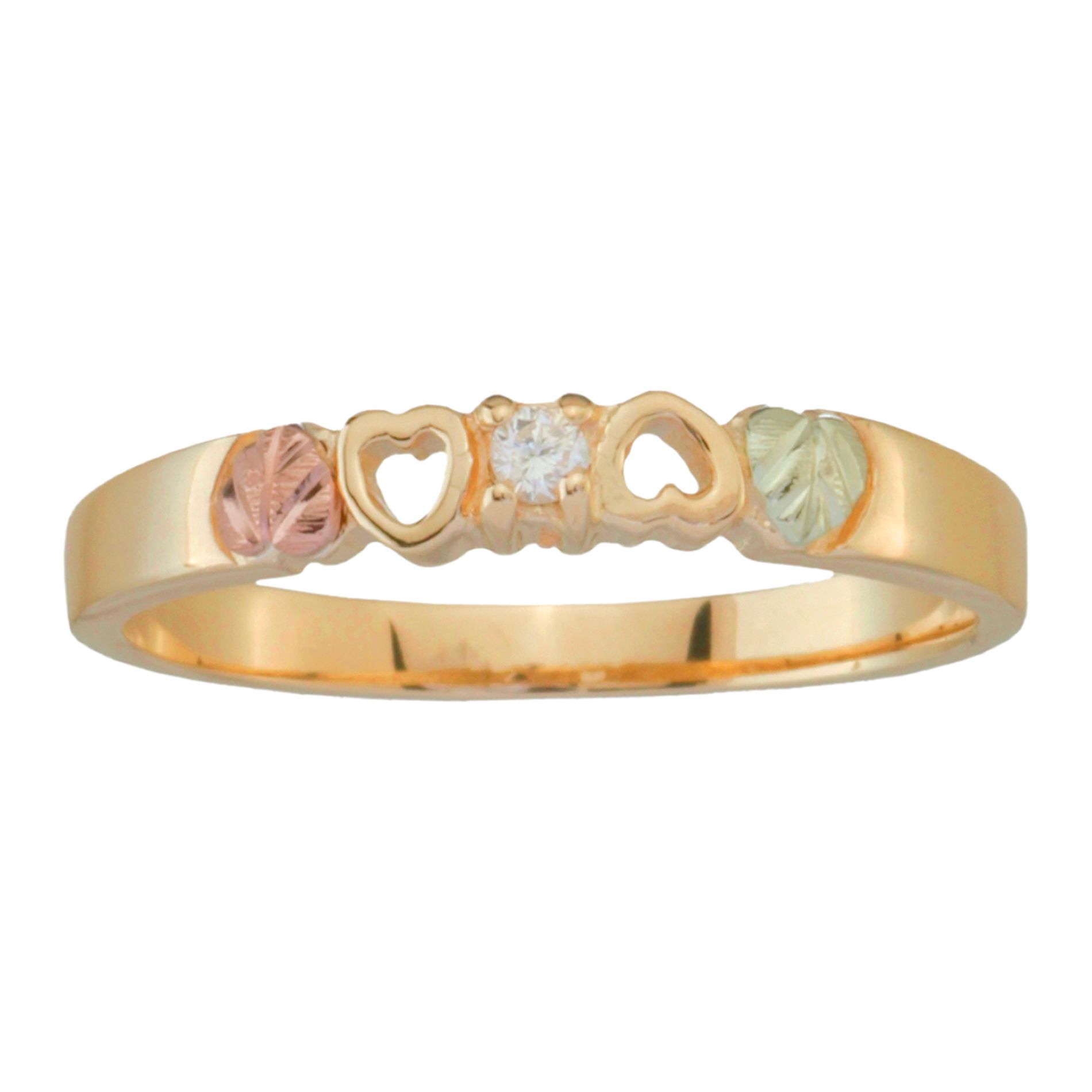 Tricolor 10K Gold Ladies' Petite Diamond Accent Heart Ring