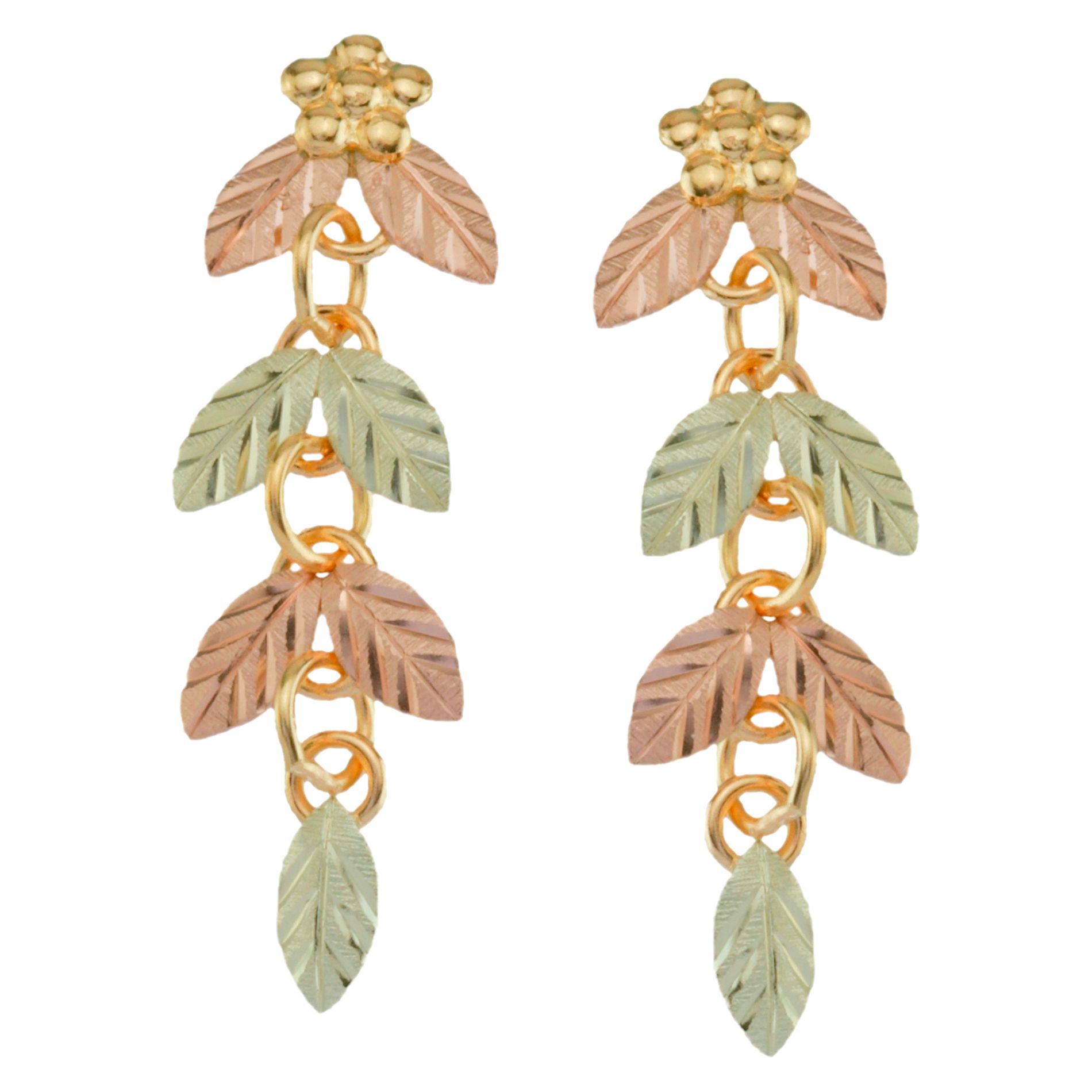 Tricolor 10K Leaf Drop Earrings