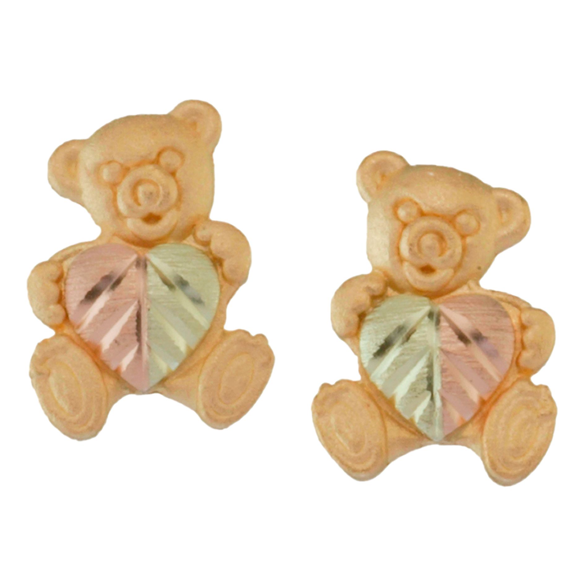 Tricolor 10K Petite Teddy Bear Earrings