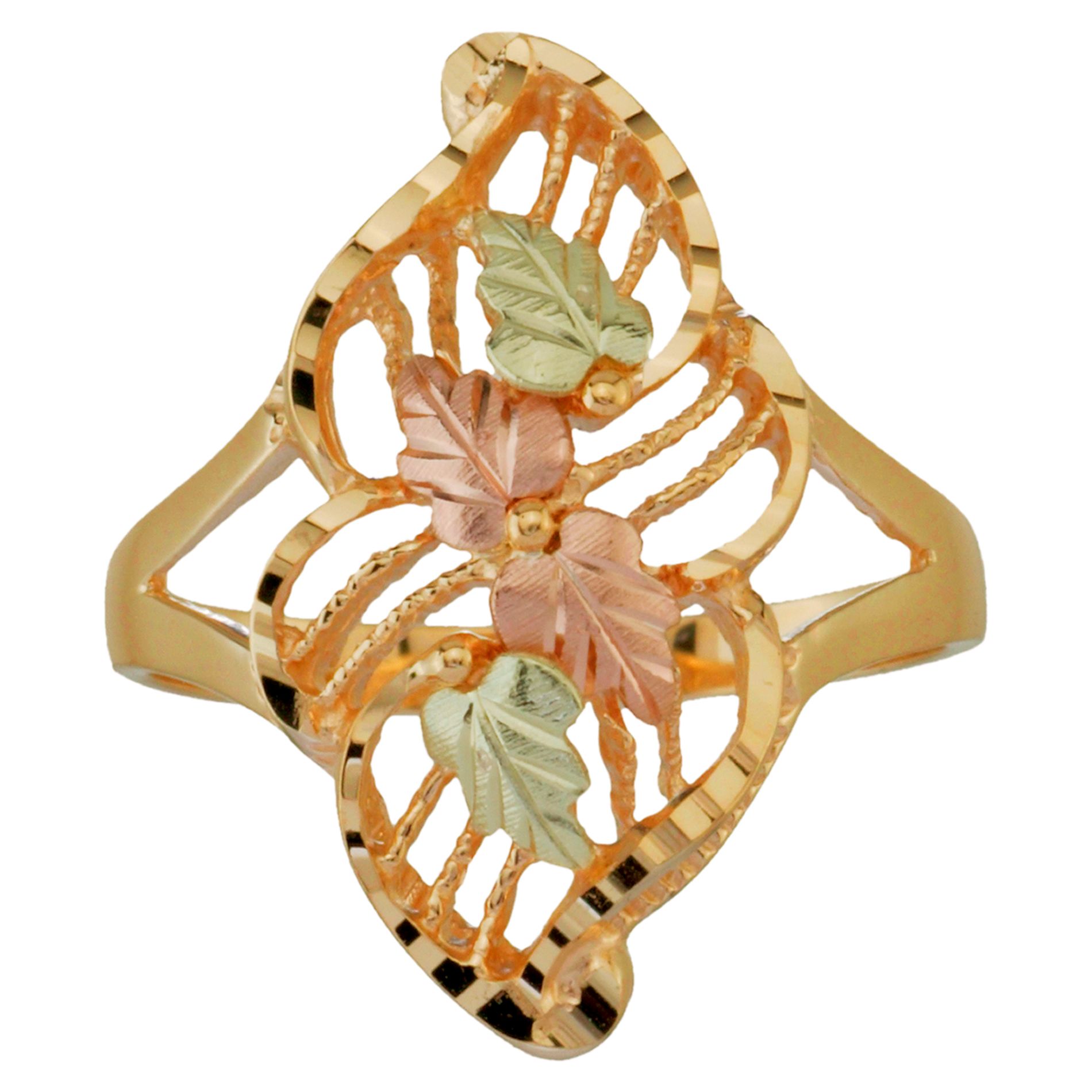 Black Hills Gold Tricolor 10K Gold Ladies' Elongated Leaf Ring at mygofer.com