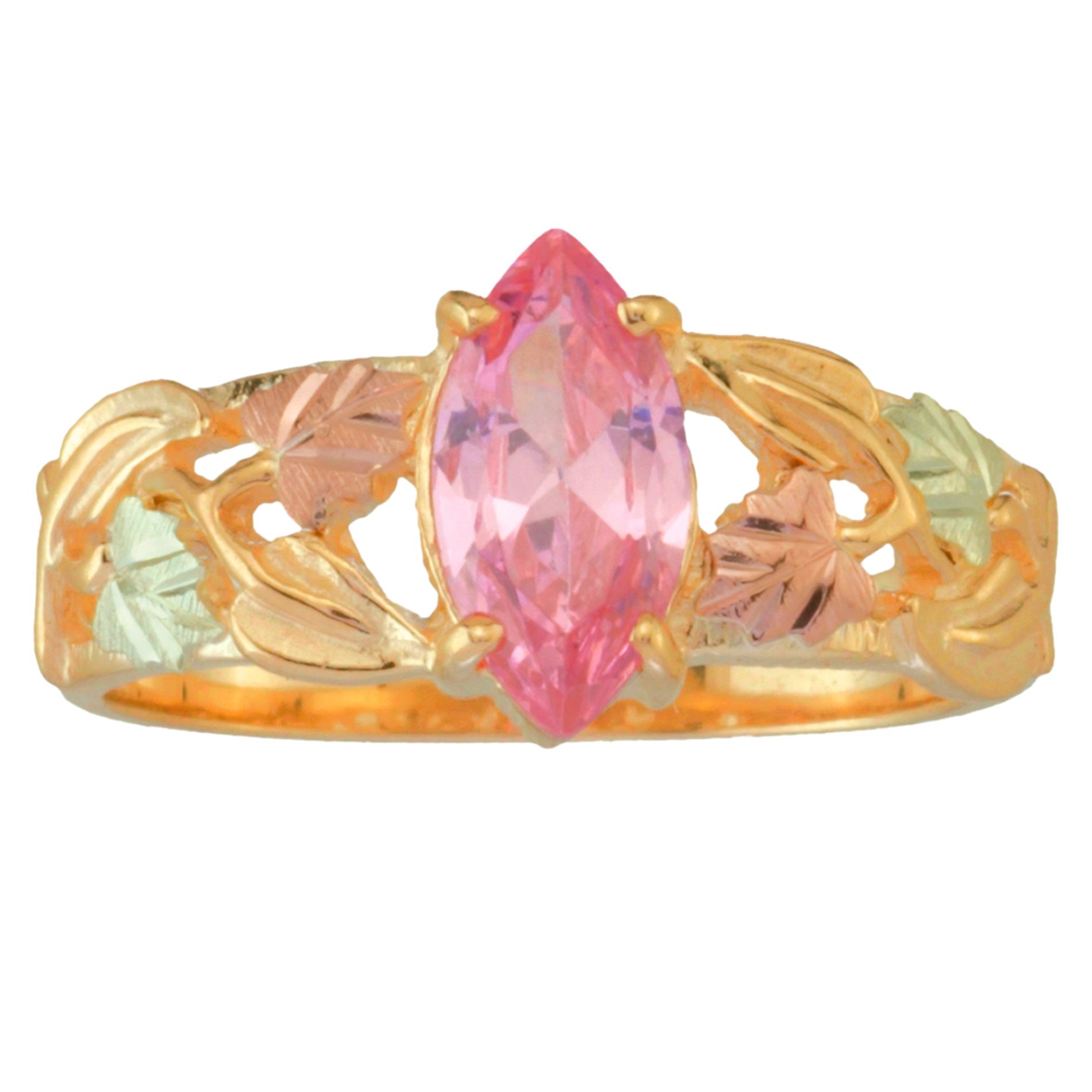 Tricolor 10K Gold Ladies' Pink CZ Ring