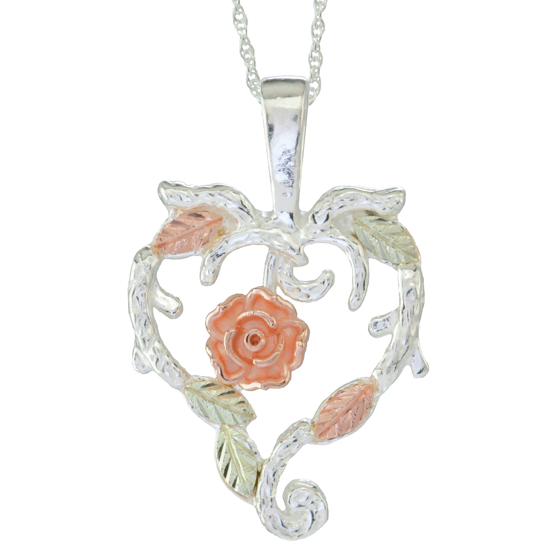 Black Hills Gold Tricolor Sterling Silver Dakota Rose<SUP><SMALL>TM</SMALL></SUP> Heart Pendant at Kmart.com