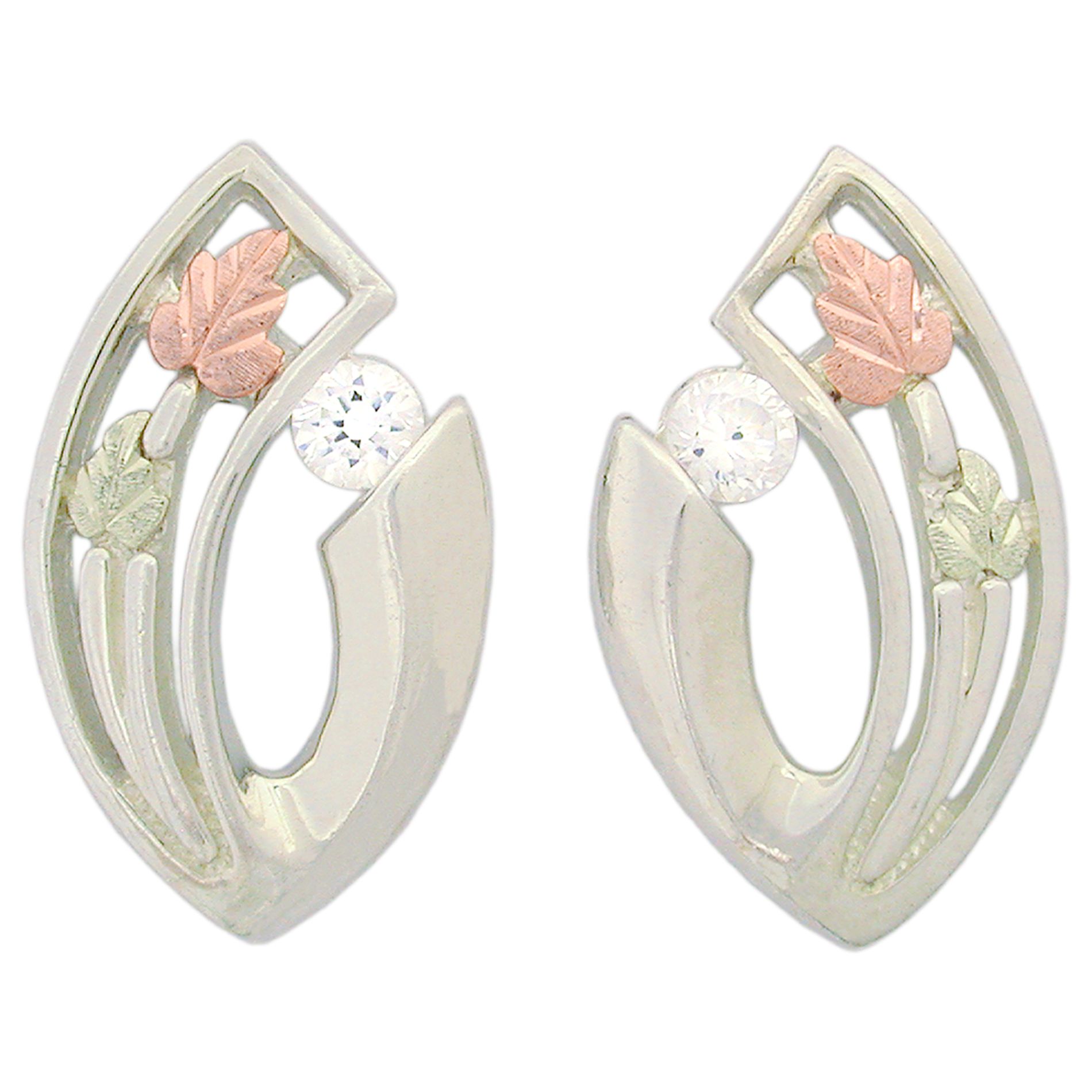 Black Hills Gold Tricolor Sterling Silver Lab Created CZ Earrings at mygofer.com