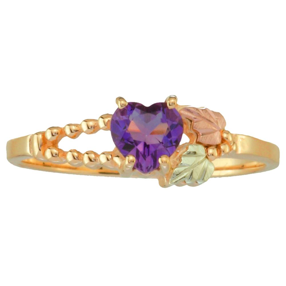 Tricolor 10K Gold Ladies' Heart Amethyst Ring