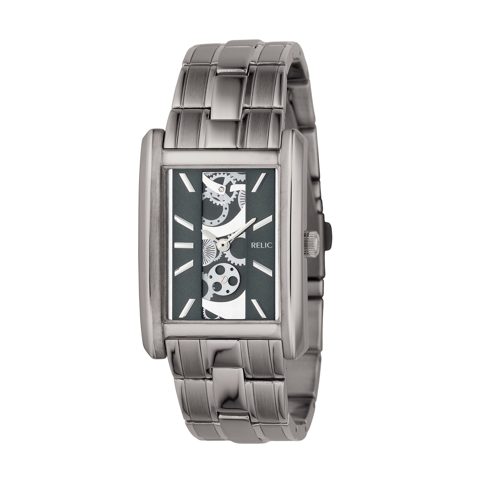 Mens Dress Watch with Gunmetal Skeleton Dial and Gunmetal Link Band