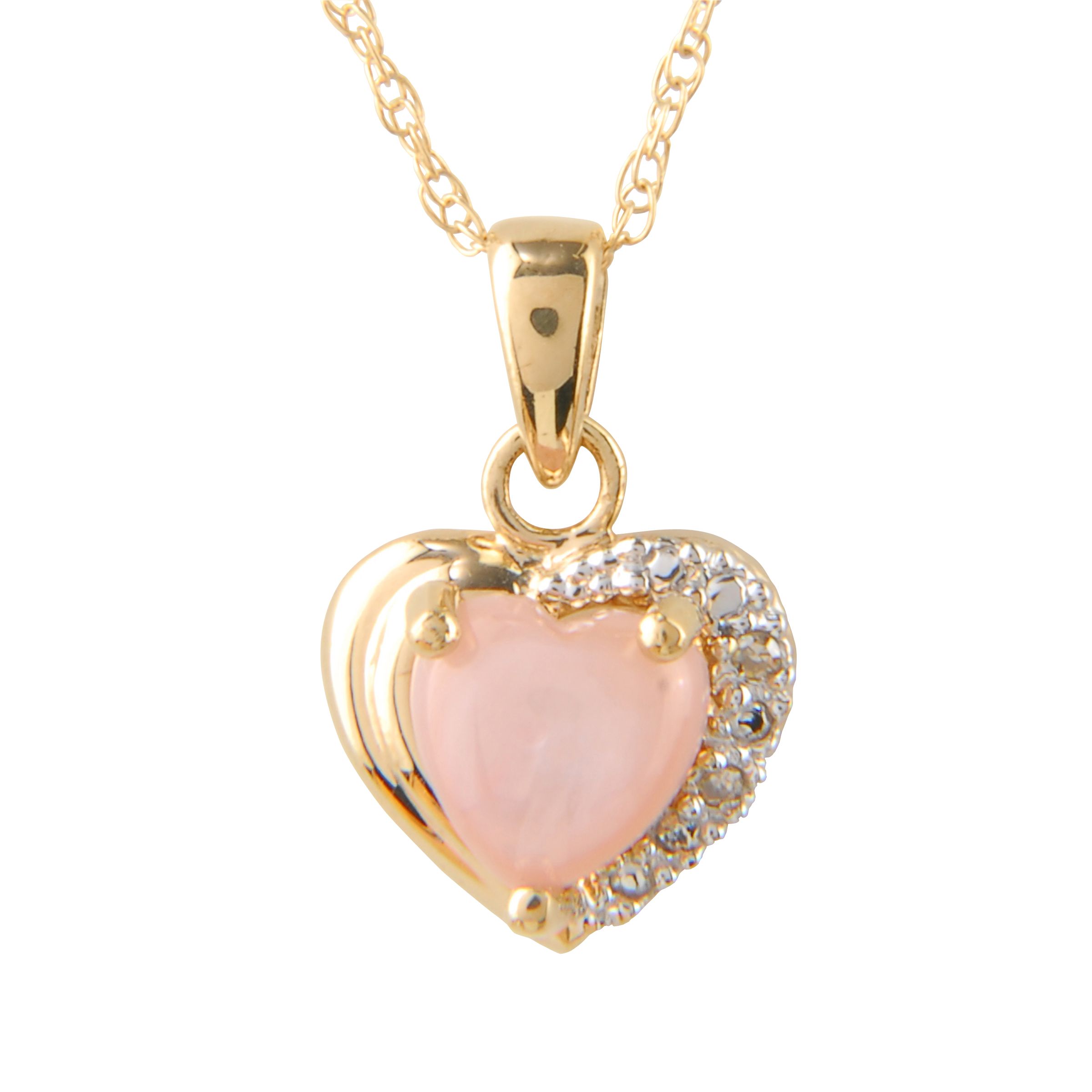 Pink Mother-of-Pearl and Diamond Heart Pendant. 10K Yellow Gold at mygofer.com
