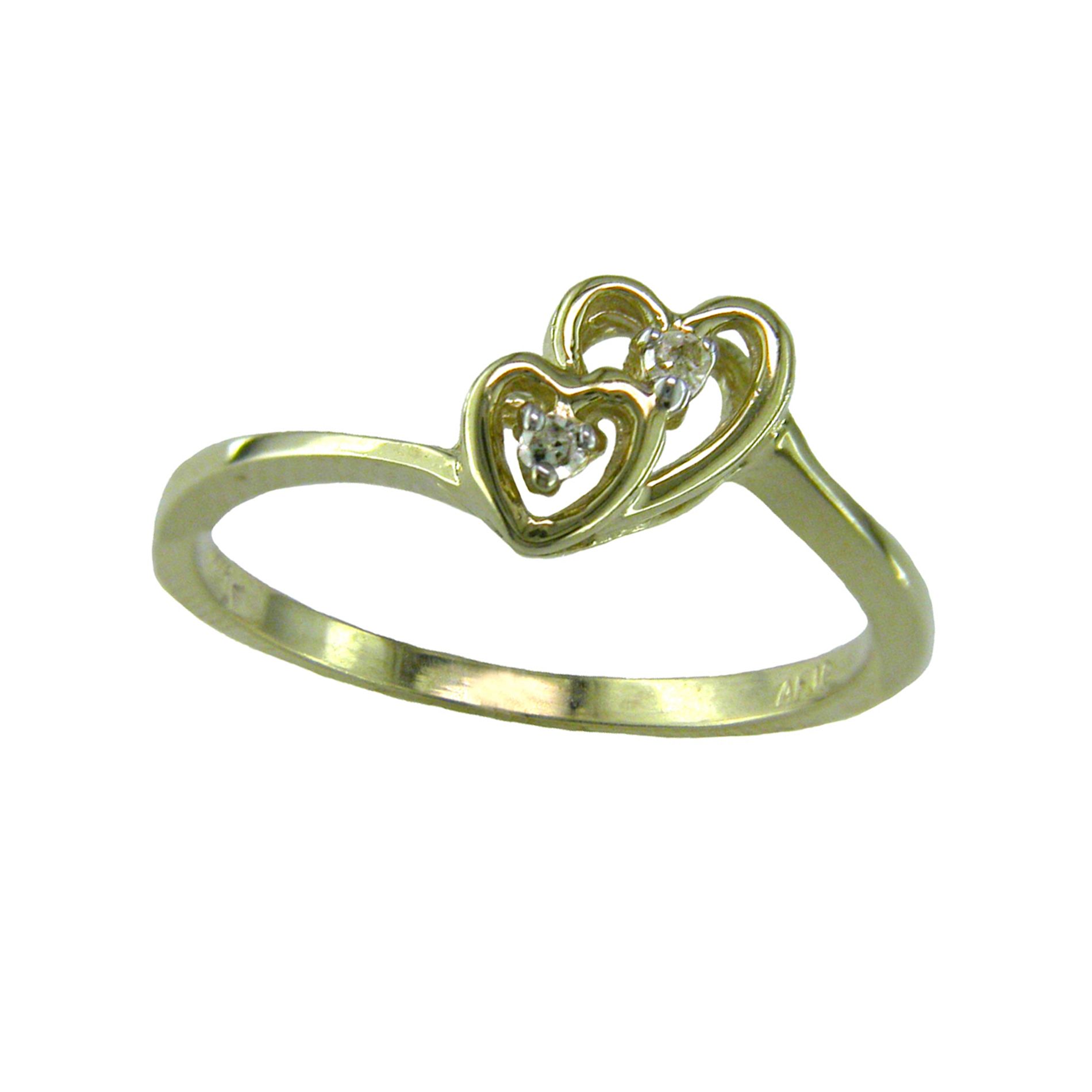 Diamond Accent Double Heart Ring. 10k Yellow Gold