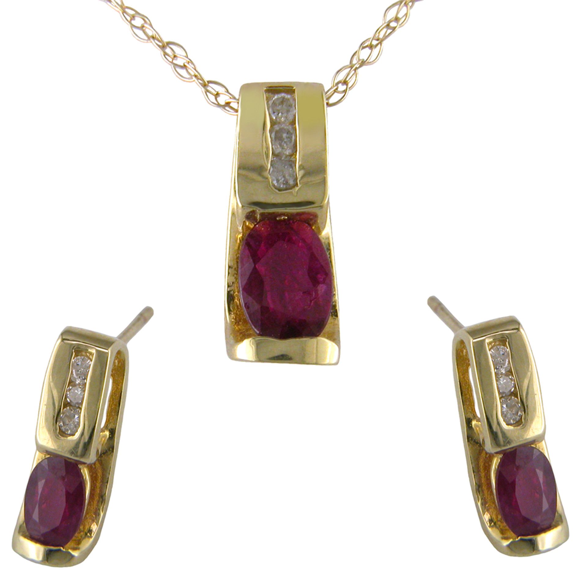 Emerald and Diamond Pendant and Earring Set. 14k Yellow Gold                                                                     at mygofer.com