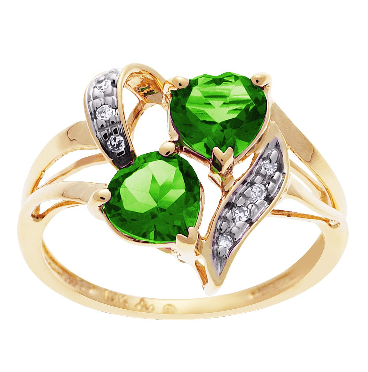 Lab Created Emerald and Diamond Double Heart Ring. 10K Yellow Gold at Kmart.com