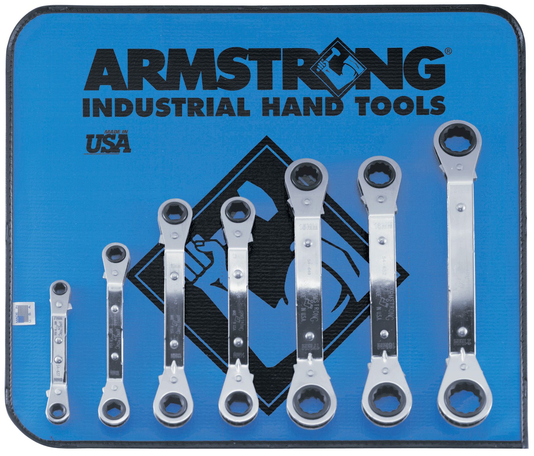 Armstrong 7 pc. 25 degree Offset Ratcheting Box Wrench Set in Vinyl Roll Pouch
