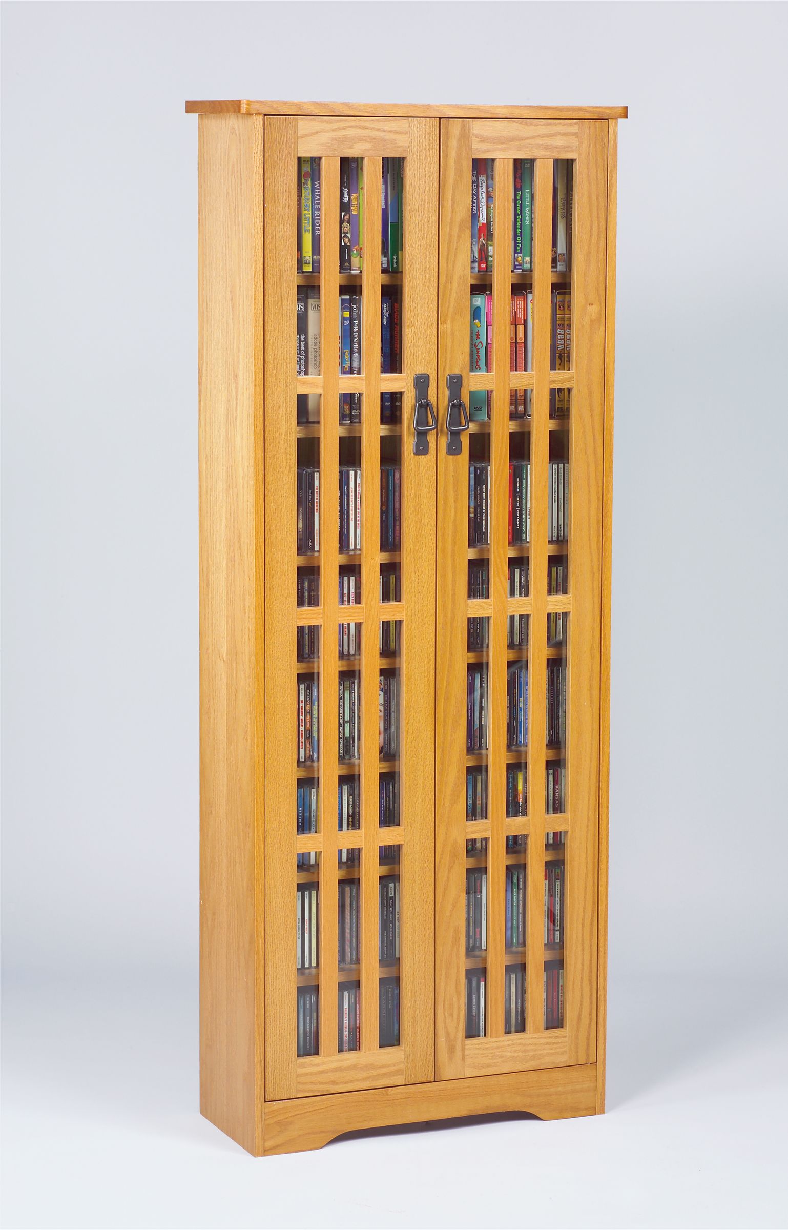 Leslie Dame Mission Style 61-3/4"H x 24-1/2"W x 9-1/2"D Inlaid Glass Door Media Cabinet - Natural Oak Finish at Kmart.com