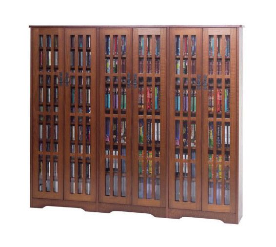 High Capacity Sliding Inlaid Glass Door Mission Style Media Cabinet With Walnu