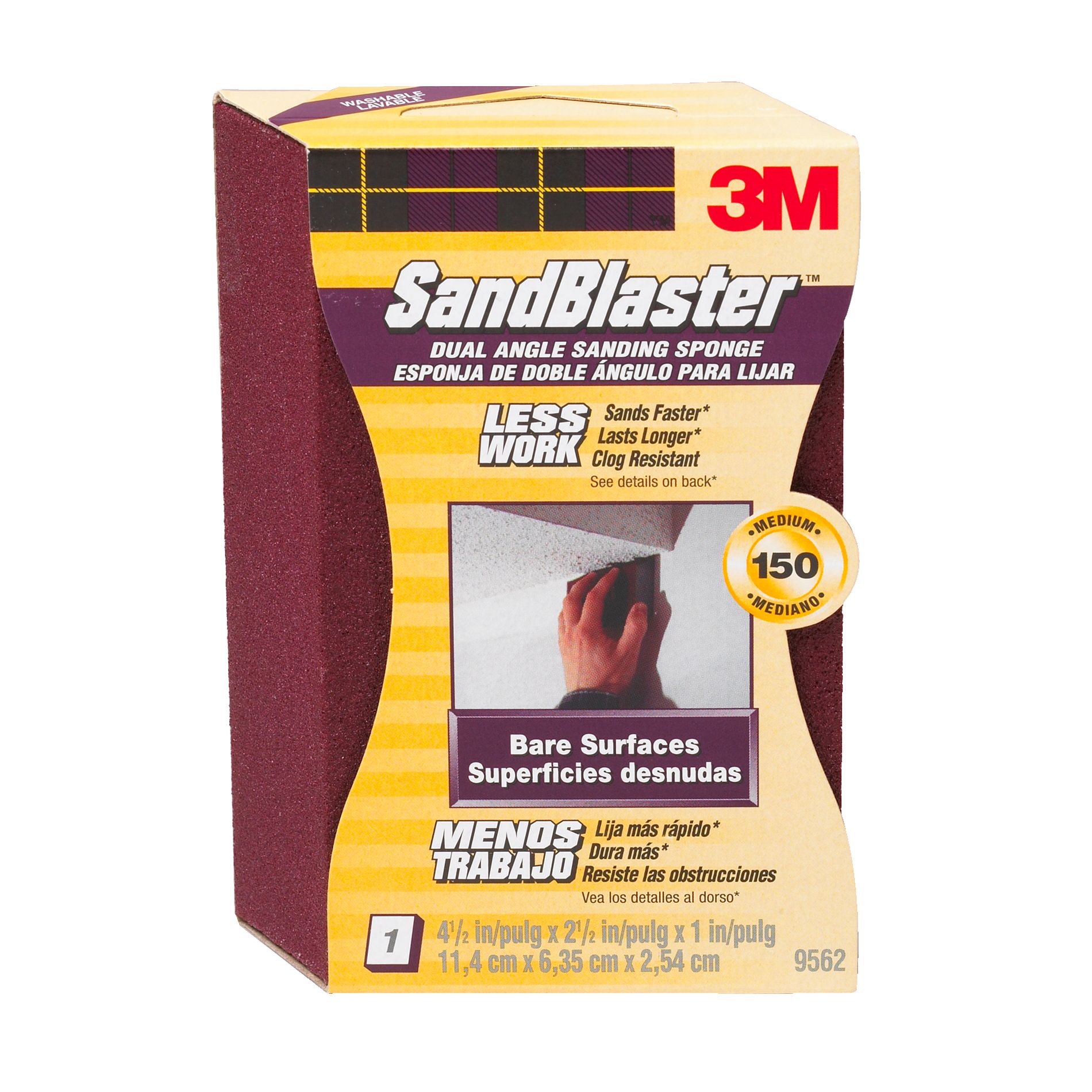 3M Dual Angle Sanding Sponge 150 4.5 in x 2.5 in x 1 in Shop Your Way