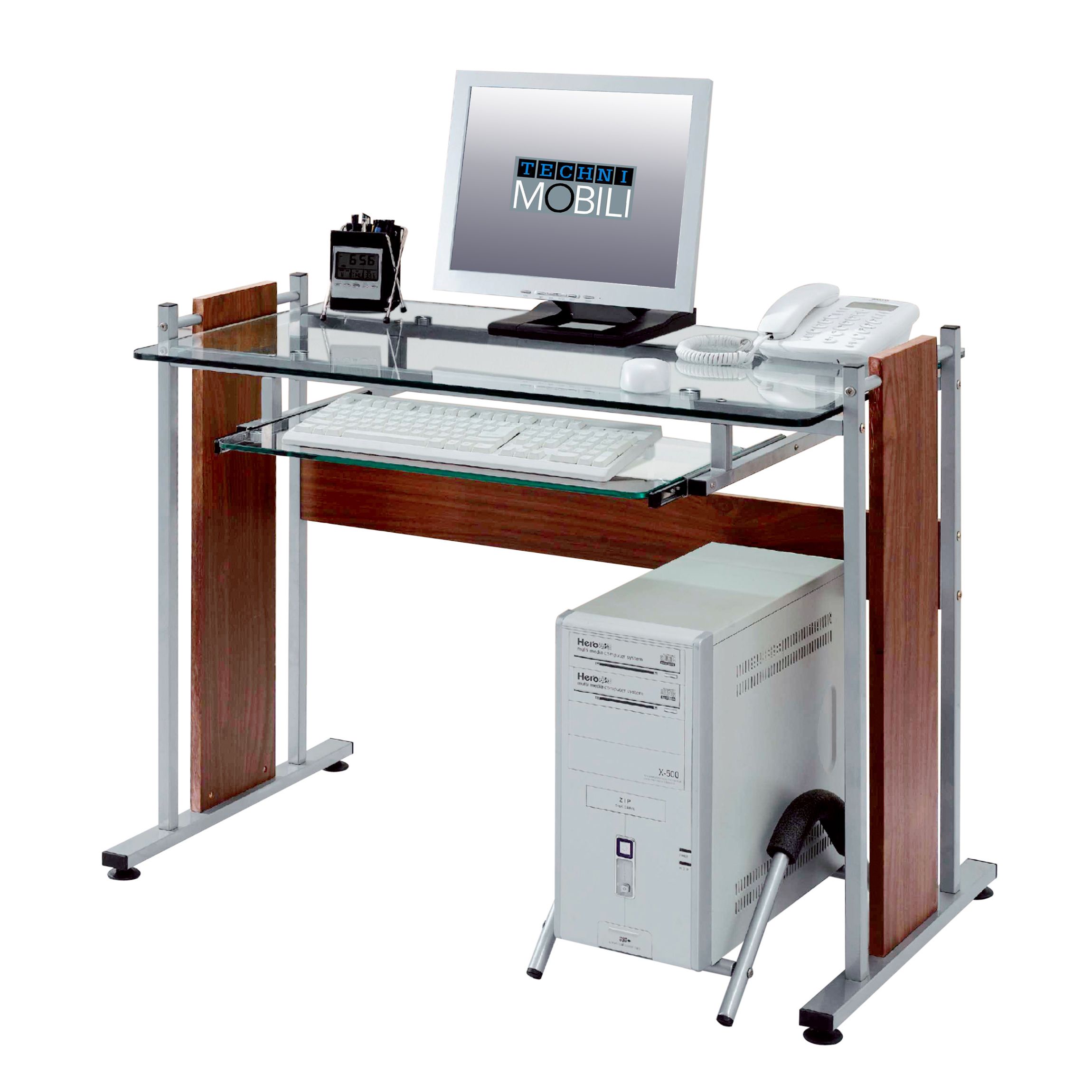 Upc 858108003481 Techni Mobili Tempered Glass Mdf Computer Desk Mahogany 40 Inch W By 22 Inch Upcitemdb Com