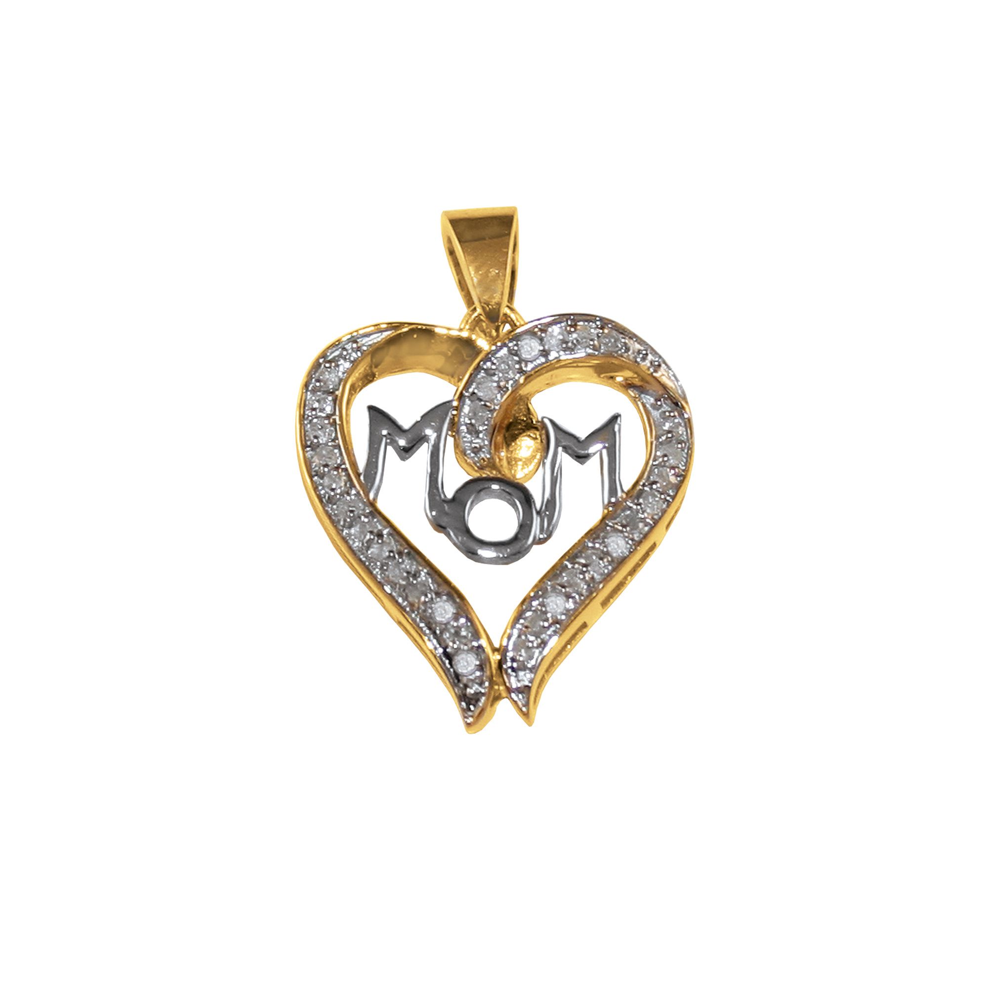 1/4 cttw Diamond Mom Heart Pendant with Chain - 18K Gold over Sterling Silver