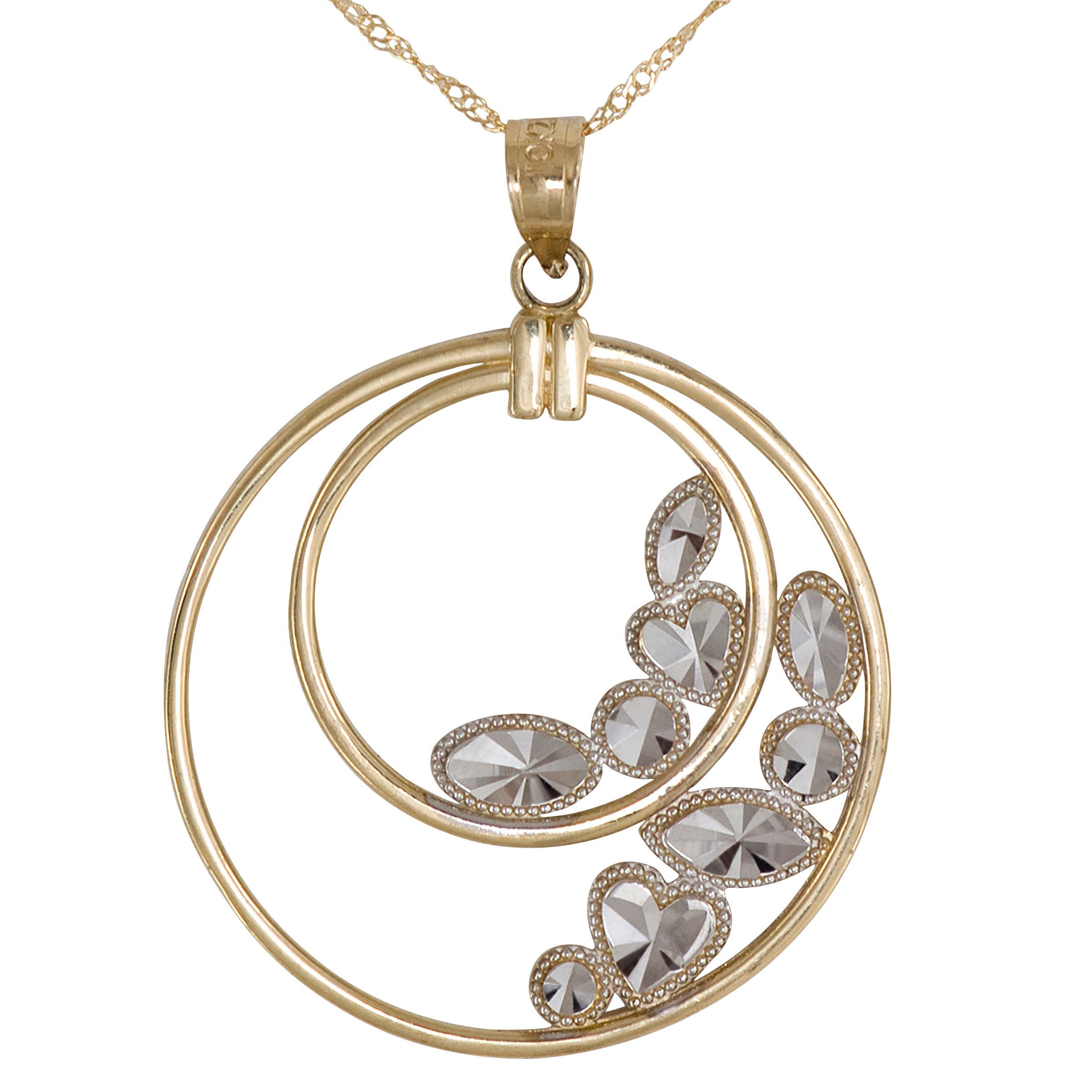 Double Circle Pendant with Floating Shapes. 10K White and Yellow Gold at mygofer.com