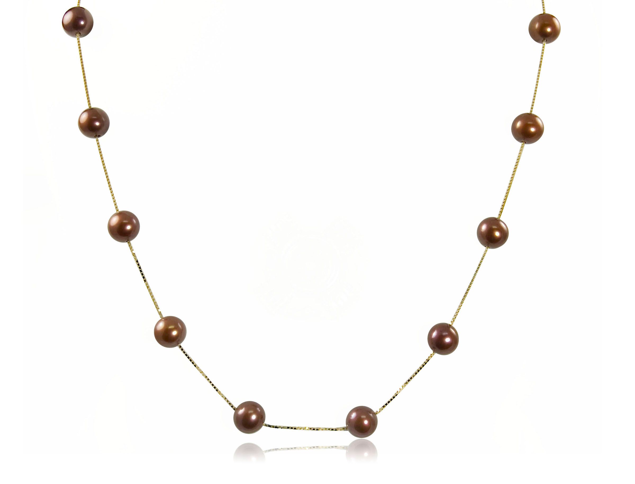 7-7.5mm Chocolate Cultured Freshwater Pearl Station Necklace. !4k Yellow Gold at Sears.com