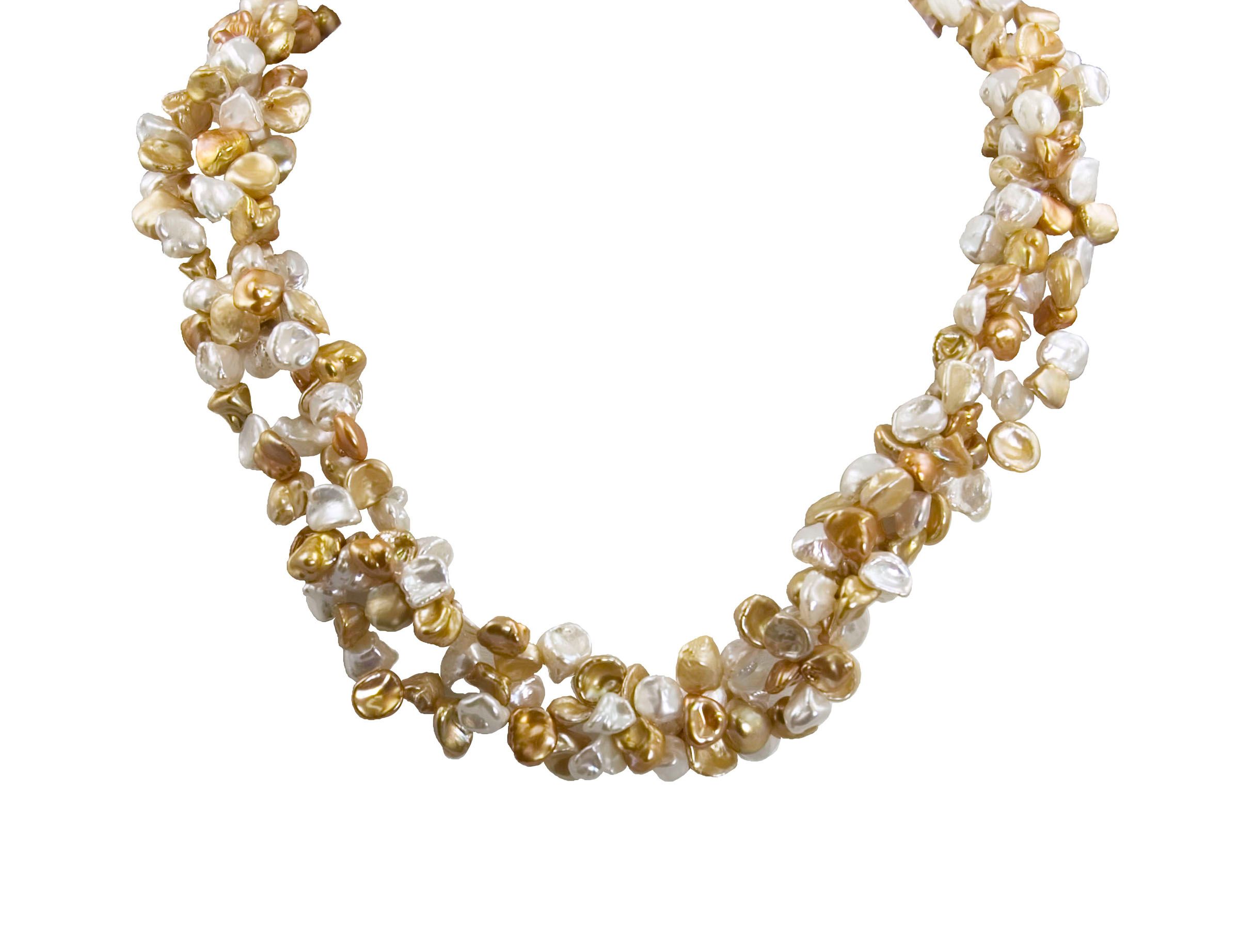 18" Sterling Silver Three Strand Necklace with 7-8mm Golden, White, and Choc at Sears.com