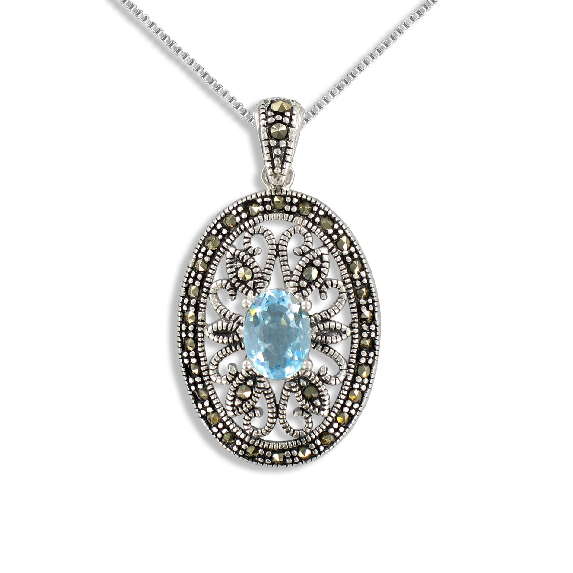 Sterling Silver Blue Topaz Pendant with Marcasite at Kmart.com
