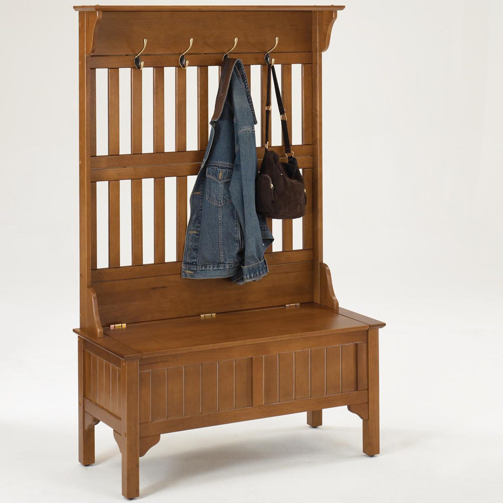Home Styles 64"H x 40.5"W x 18"D Wood Hall Tree Storage Bench - Cottage Oak Finish at Kmart.com