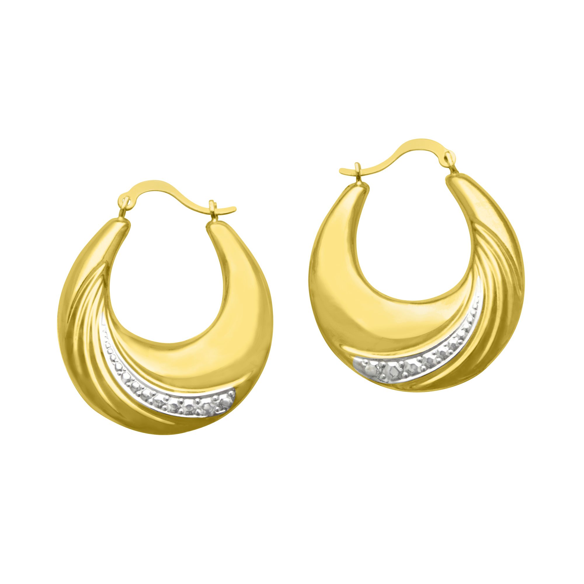 Round Sack Rhodium Bead Hoop Earrings in 10K Yellow&#45;white Gold.