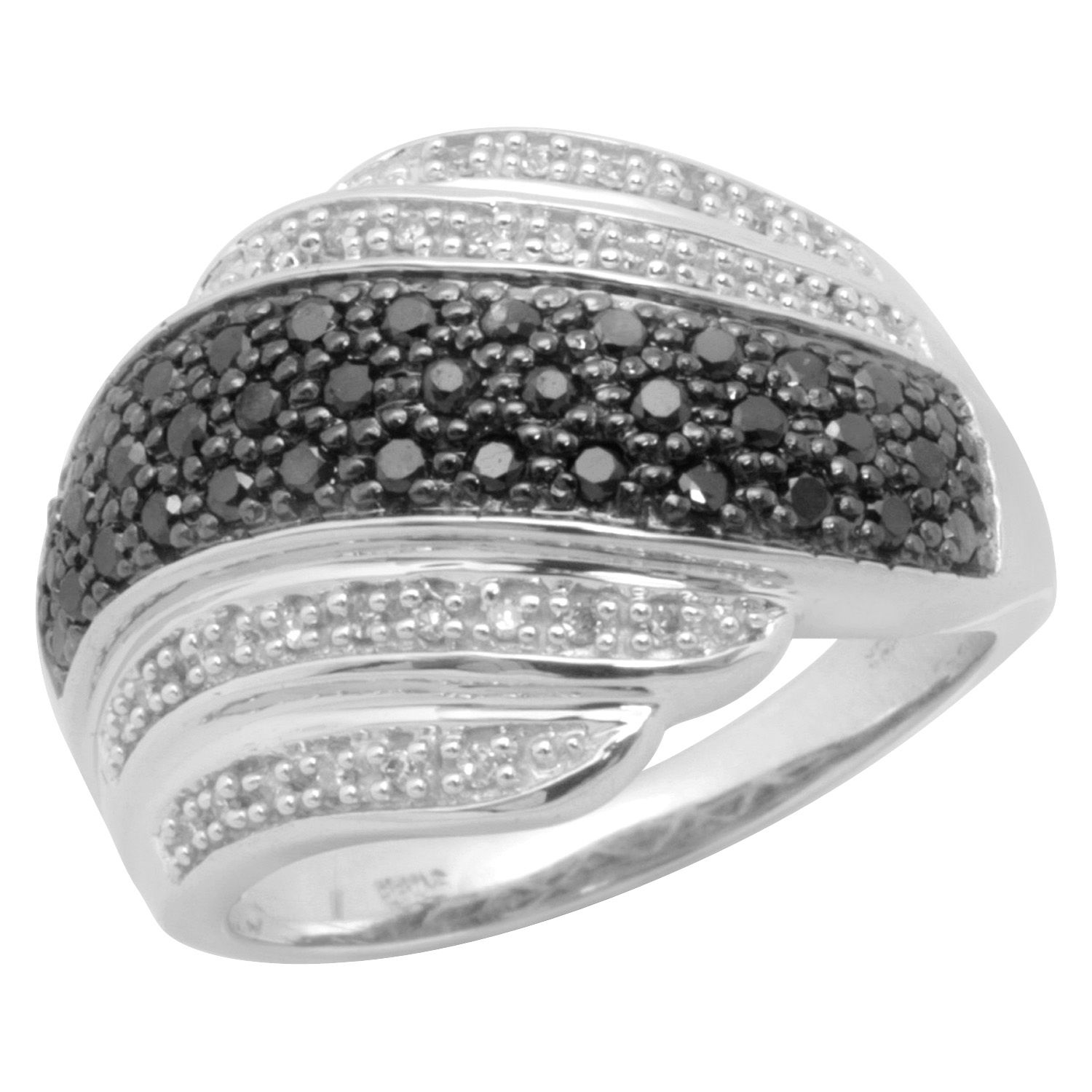 1/2 ct. tw.* Black and White Multi Row Fashion Ring. 10K White Gold