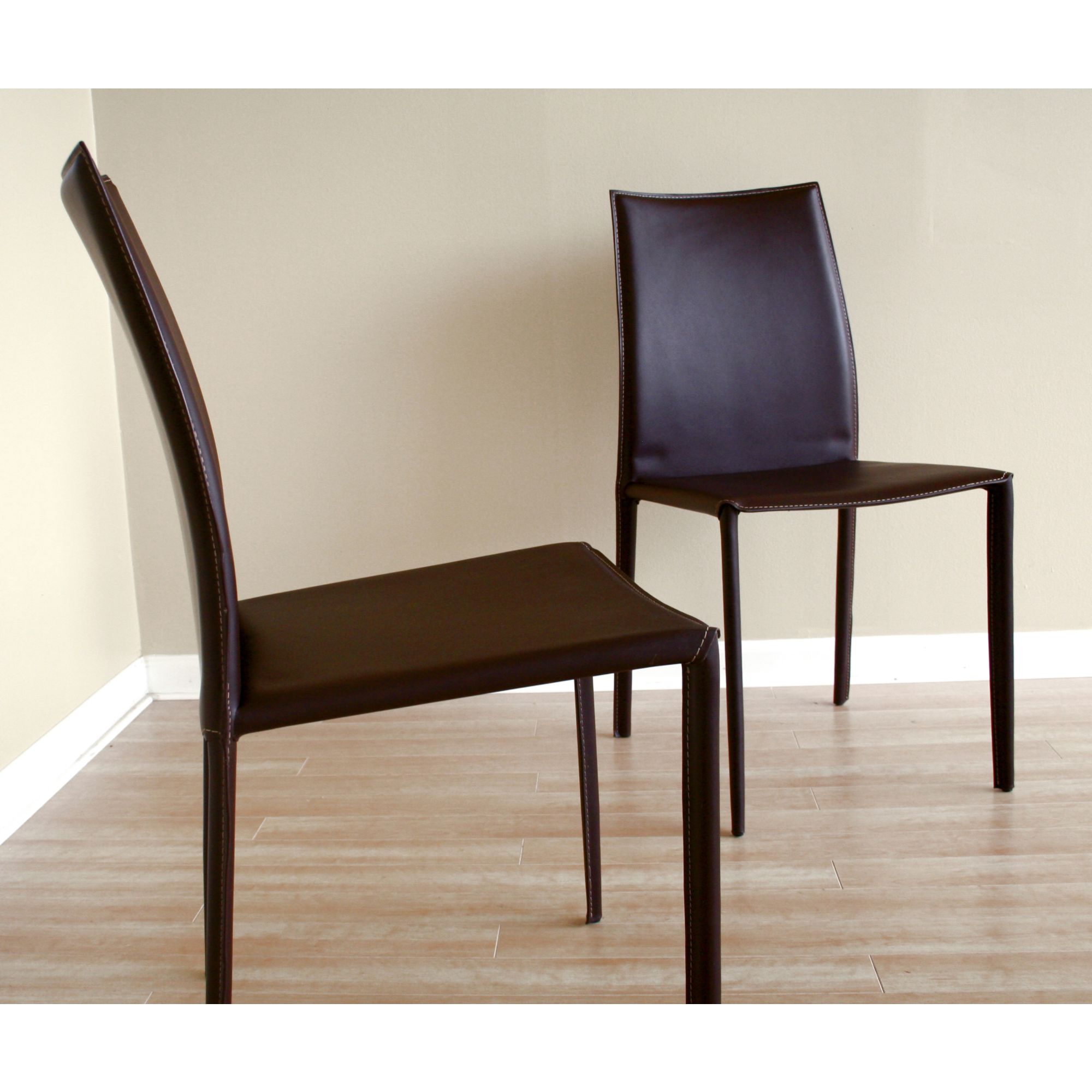 Baxton Studio Alexander Set of 2 18" H Bonded Leather Dining Chairs - Dark Brown
