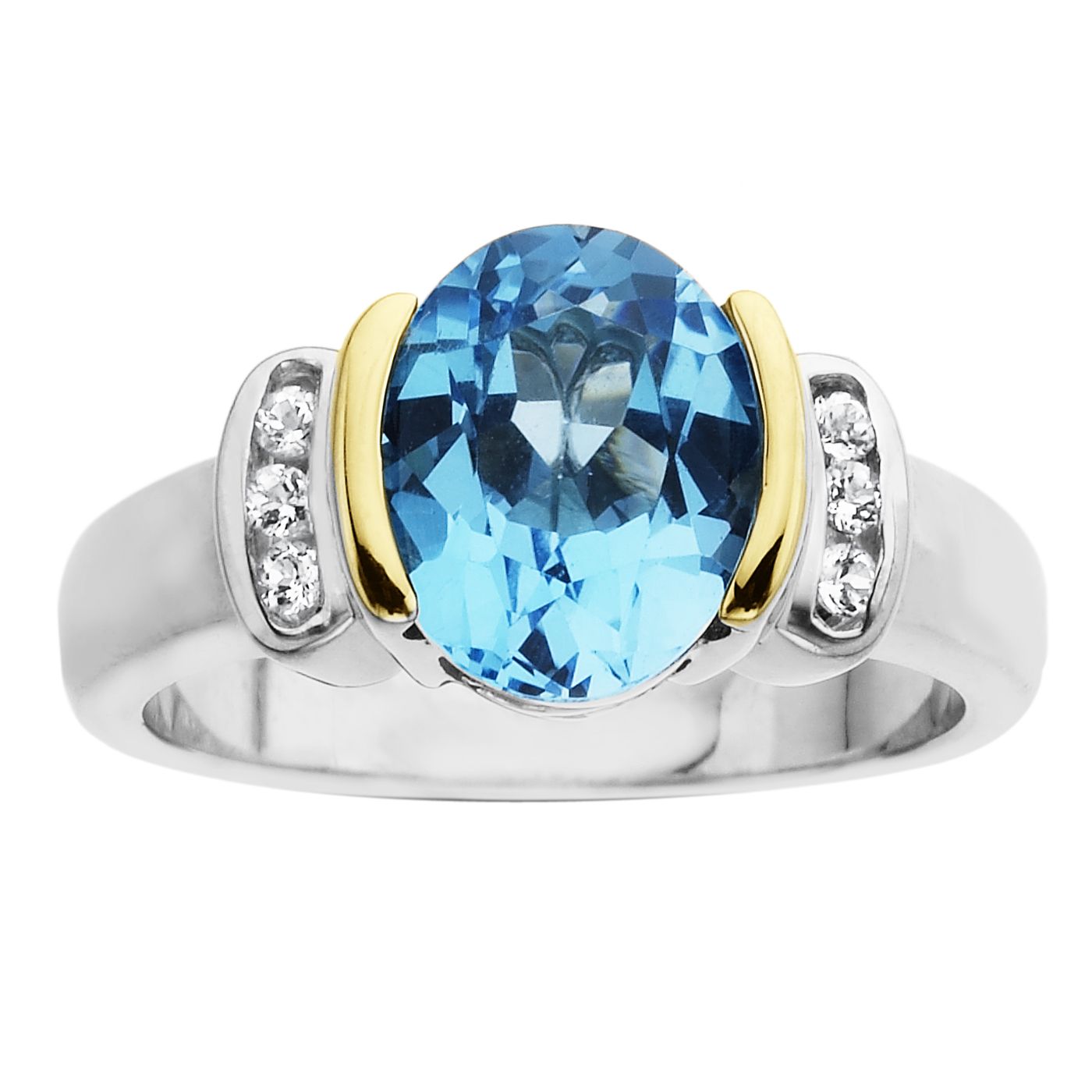 Blue and White Topaz Ring. 14K Yellow Gold and Sterling Silver