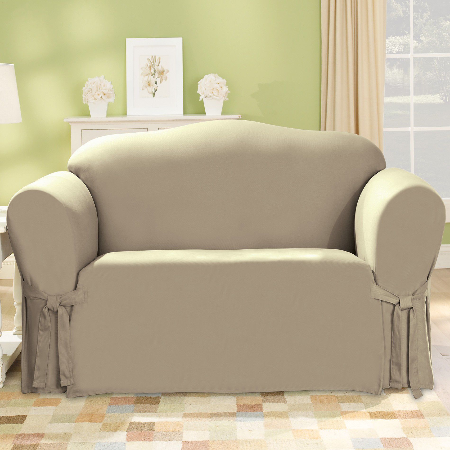 Sure Fit Designer Twill Loveseat Slipcover Tan Beige Sand Slip Cover Linen Color