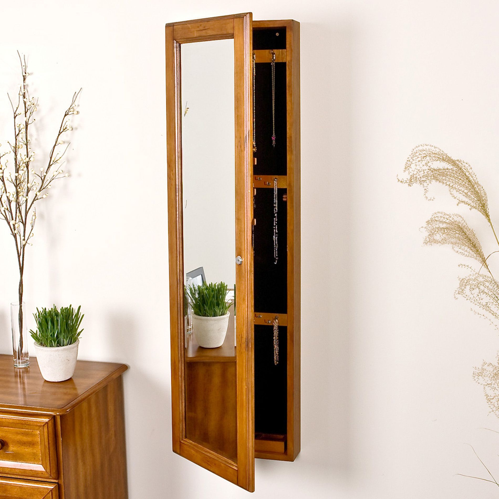 Southern Enterprises Wall-Mount Jewelry Mirror - Oak at mygofer.com