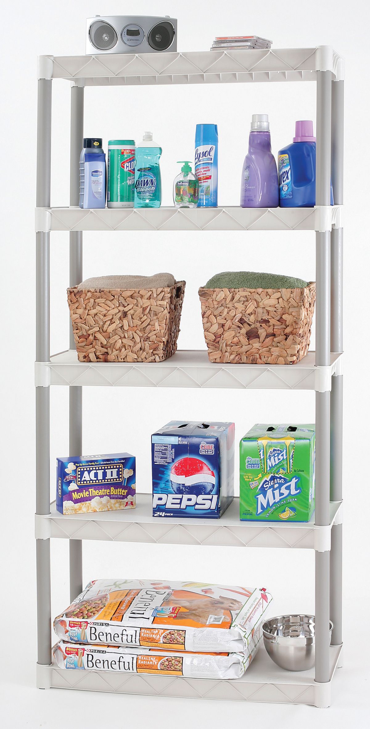 Plano 5Shelf Plastic Storage Unit Freestanding Shelf Garage Light Taupe NEW eBay