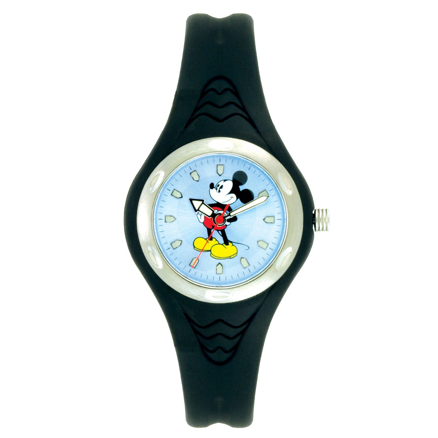 Disney Mickey Mouse Sport Watch with Round Blue Dial and Black Rubber Band at mygofer.com