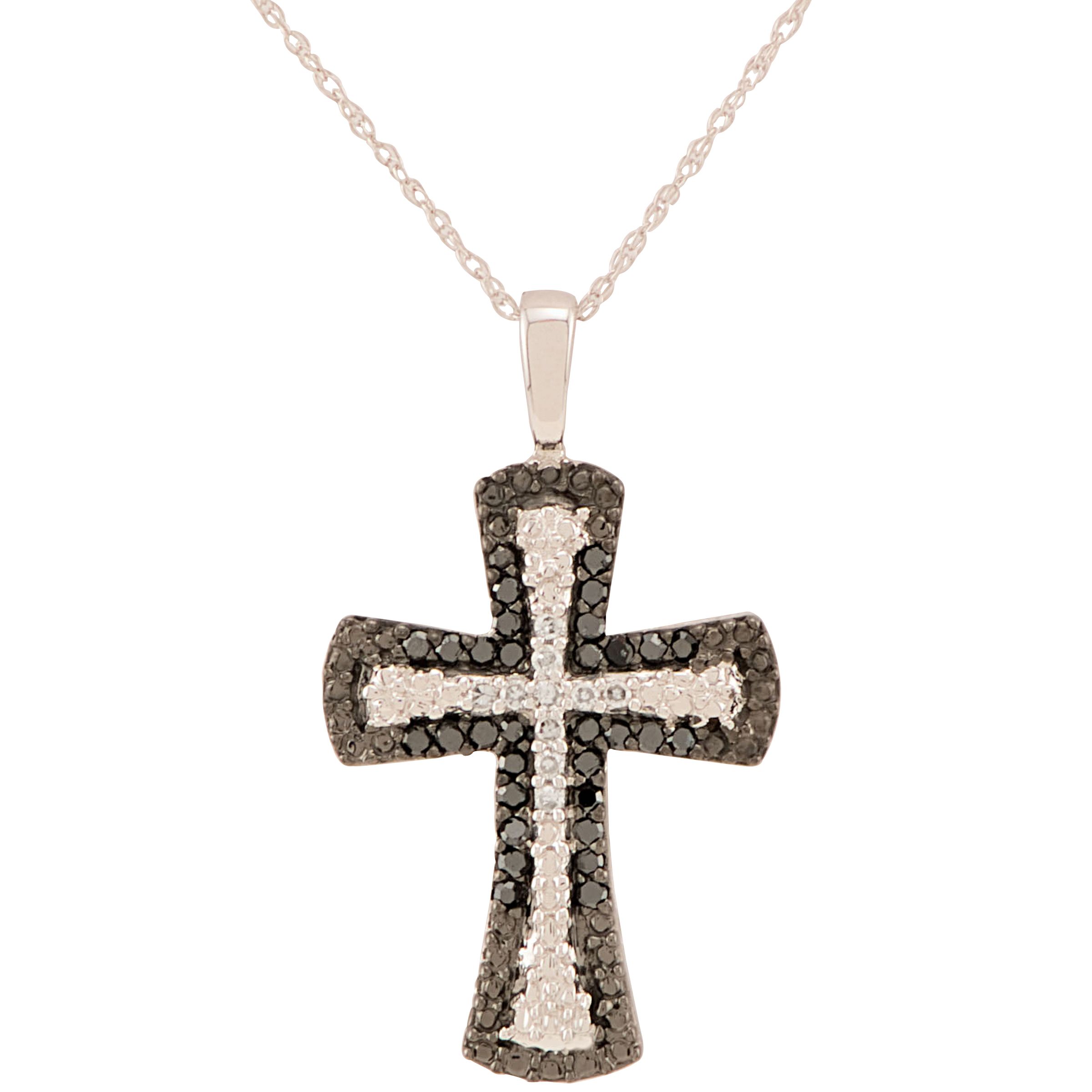 1/4 cttw Black and White Diamond Cross Pendant. 10K White Gold at Kmart.com