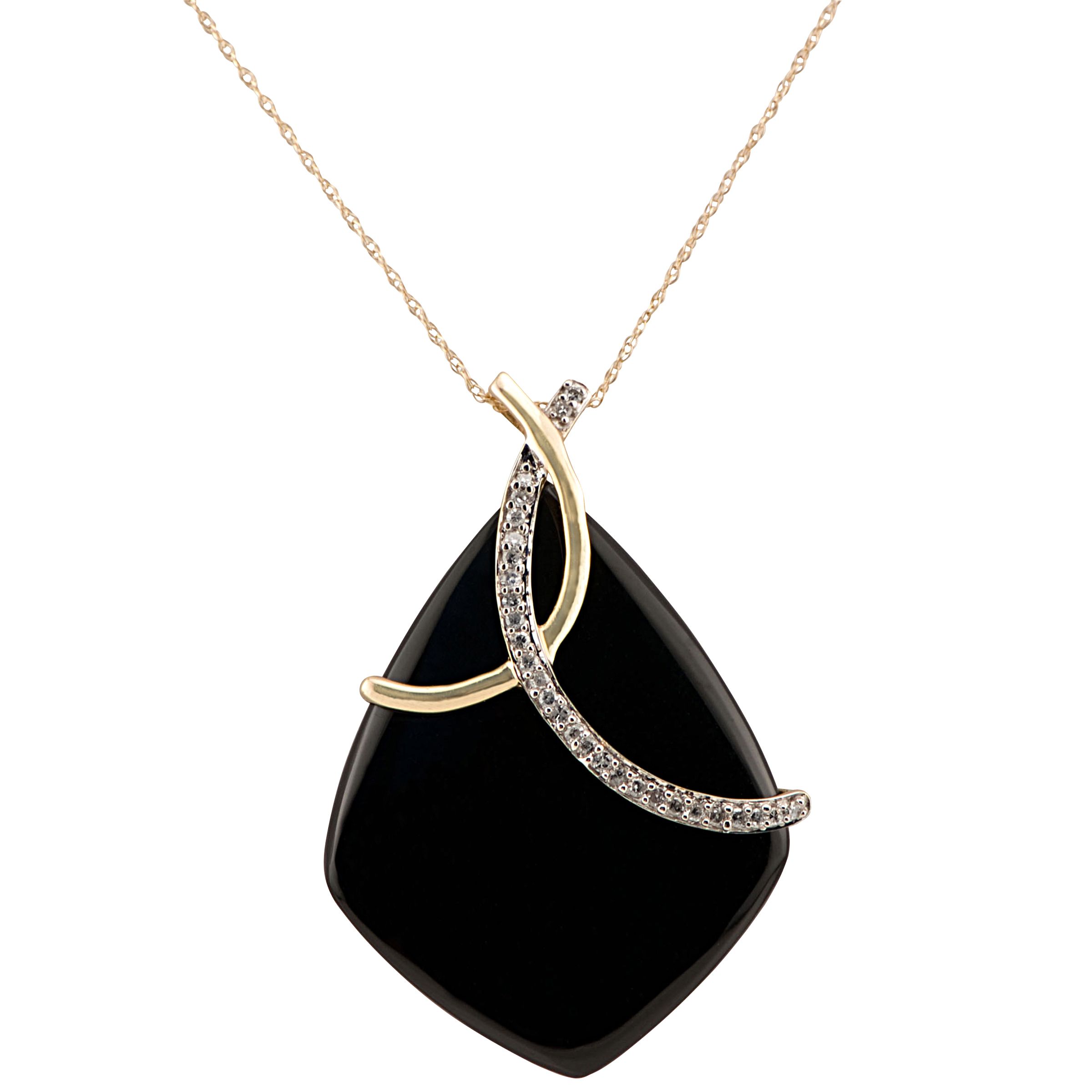 Onyx and Diamond Accent Pendant. 10K Yellow Gold at mygofer.com