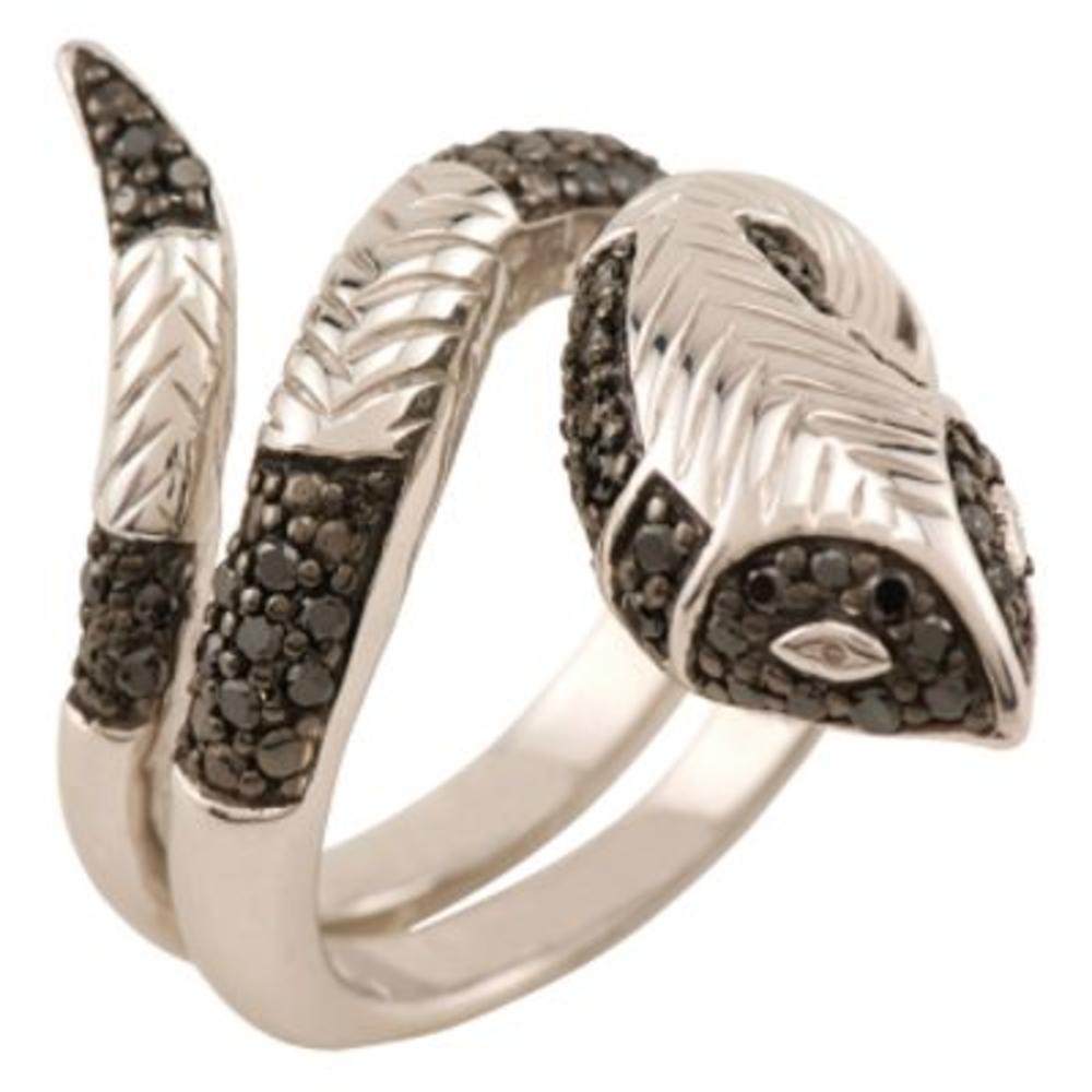 1/2 cttw Black Diamond Snake Ring Sterling Silver_in Size 7