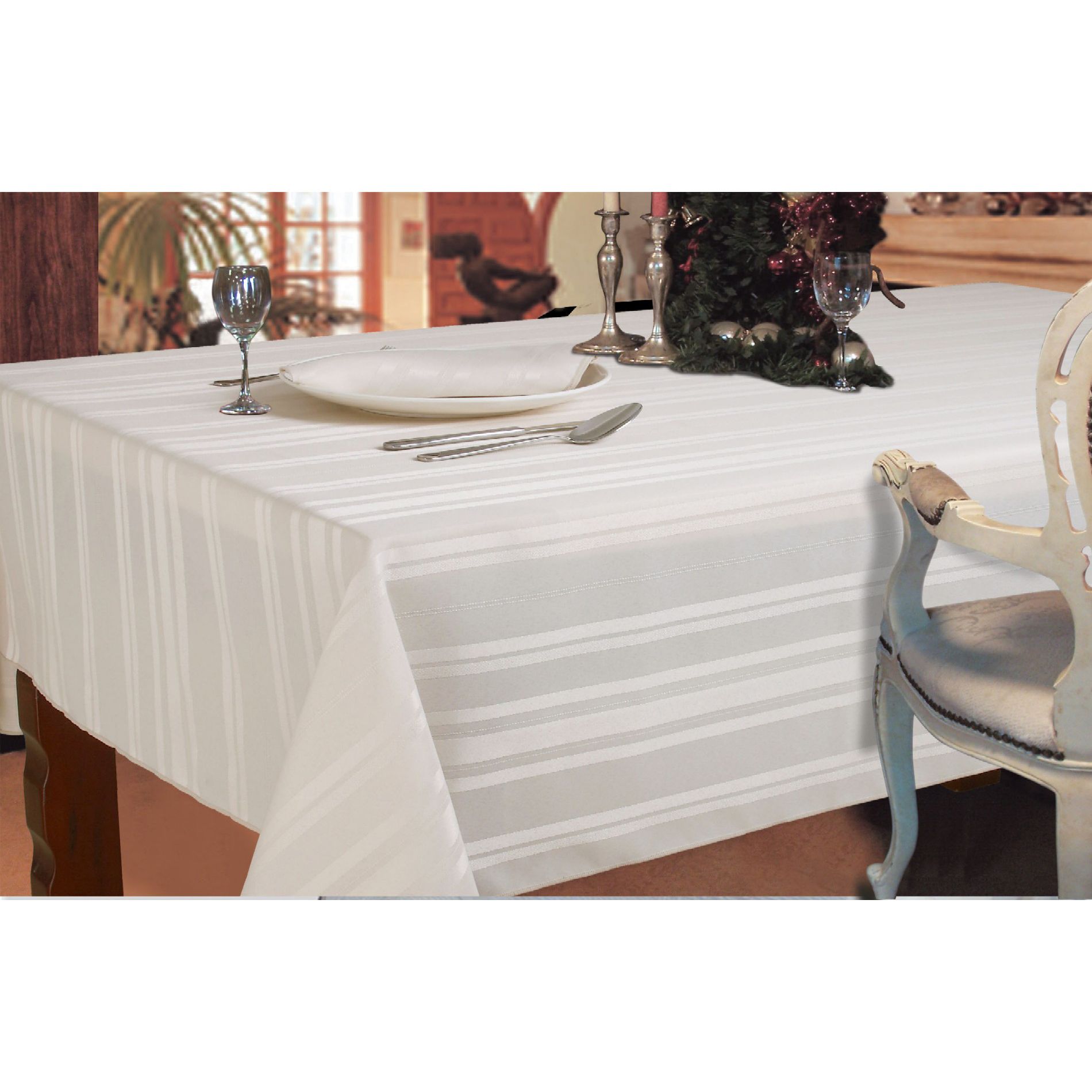 Essential Home Stain Resistant Satin Stripe White Tablecloth 60in X 120in at Kmart.com