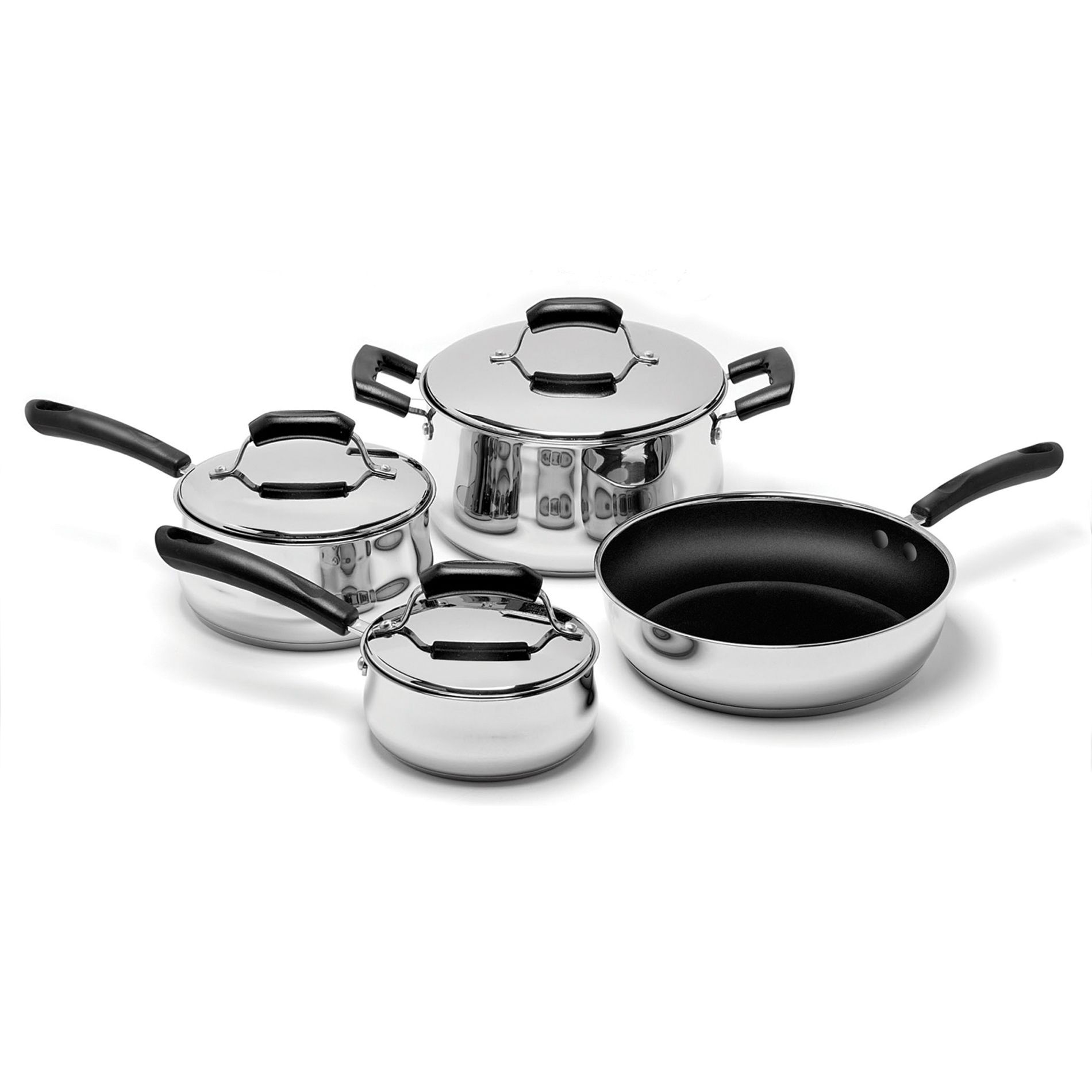 Range Kleen Basics 7-piece Basics Stainless Steel Cookware Set - 1 Qt. and 2 Qt. covered saucepan