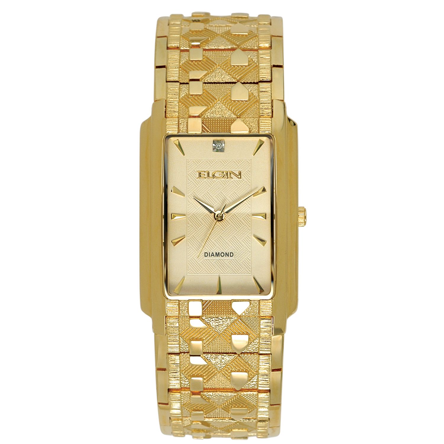 Elgin Mens Dress Watch w/Diamond Accent Champagne Dial & Textured