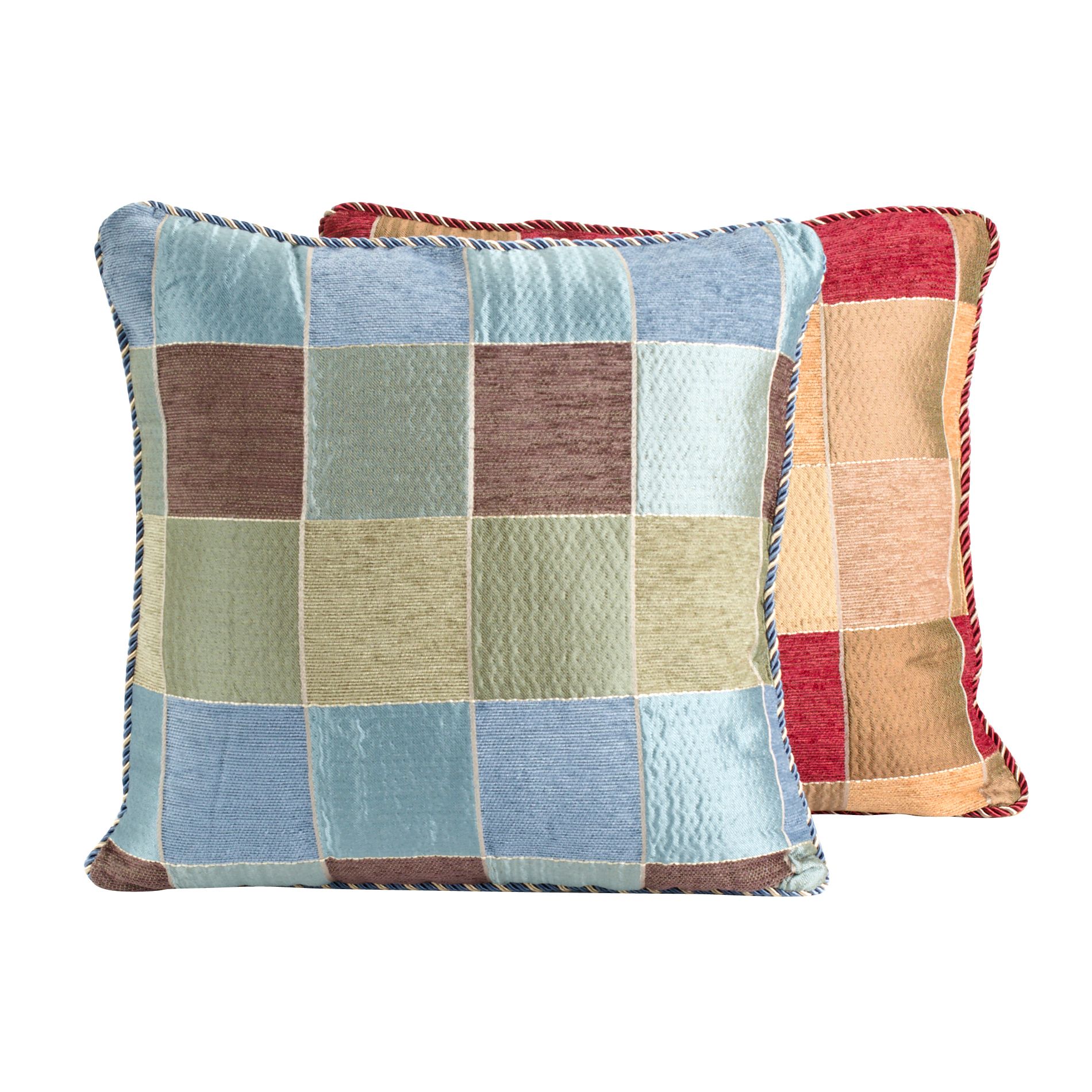 Chenille Block Decorative Pillow With Braided Trim