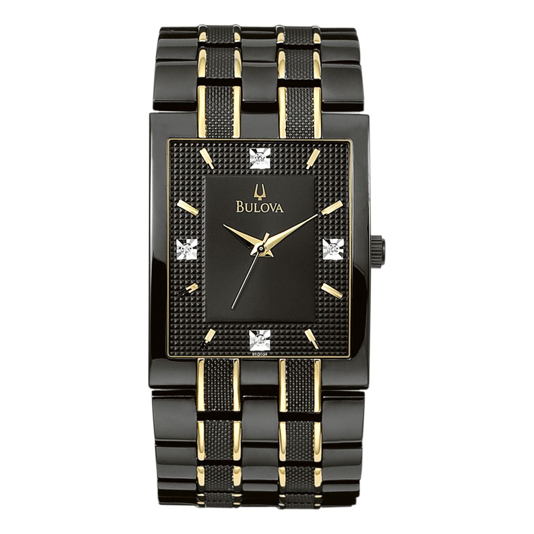 UPC 042429435711 Bulova Mens Dress Watch w/Diamond Accent Black Dial & Black/Goldtone Link
