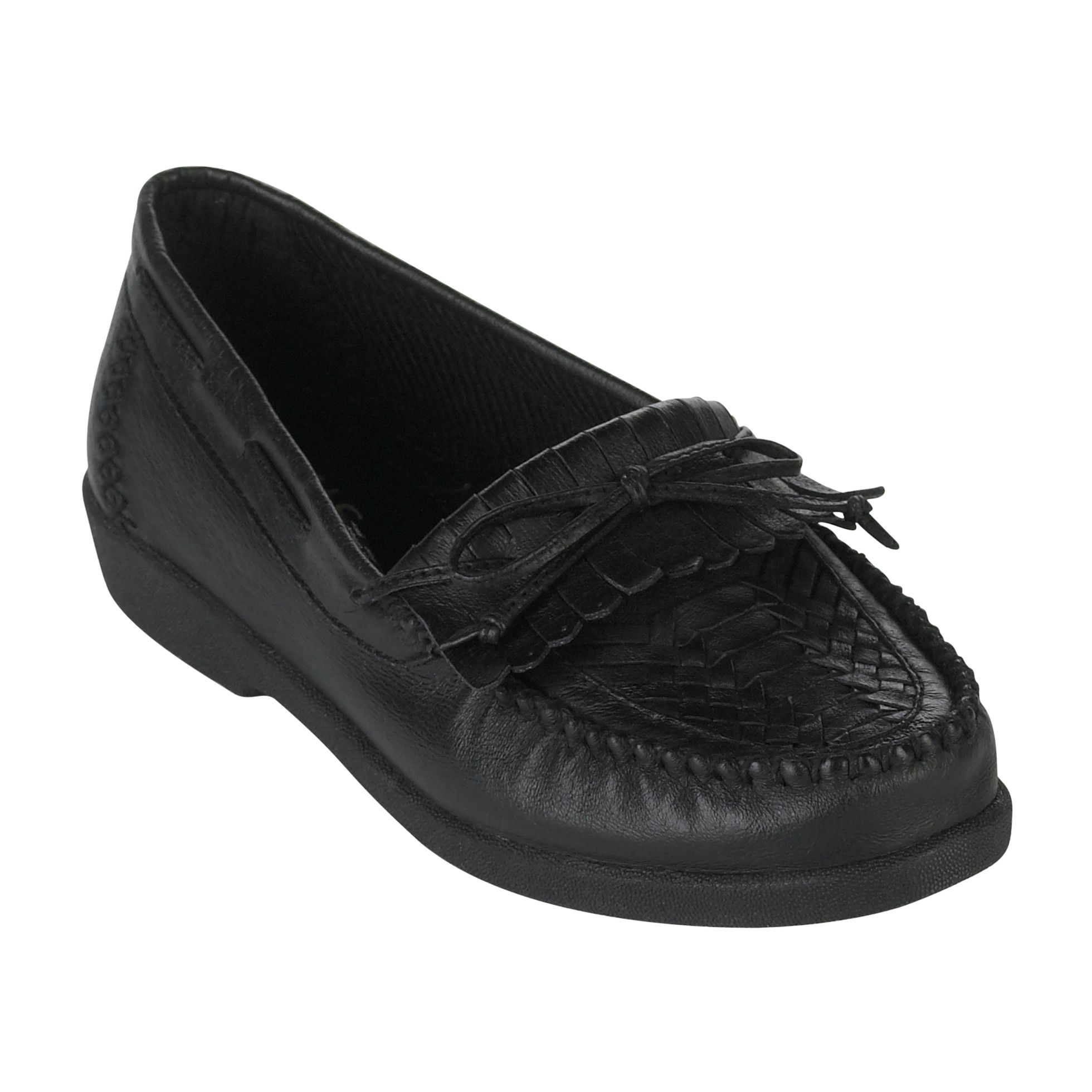 Basic Editions Women's Eloise Leather Moccasin Wide Width - Black at mygofer.com