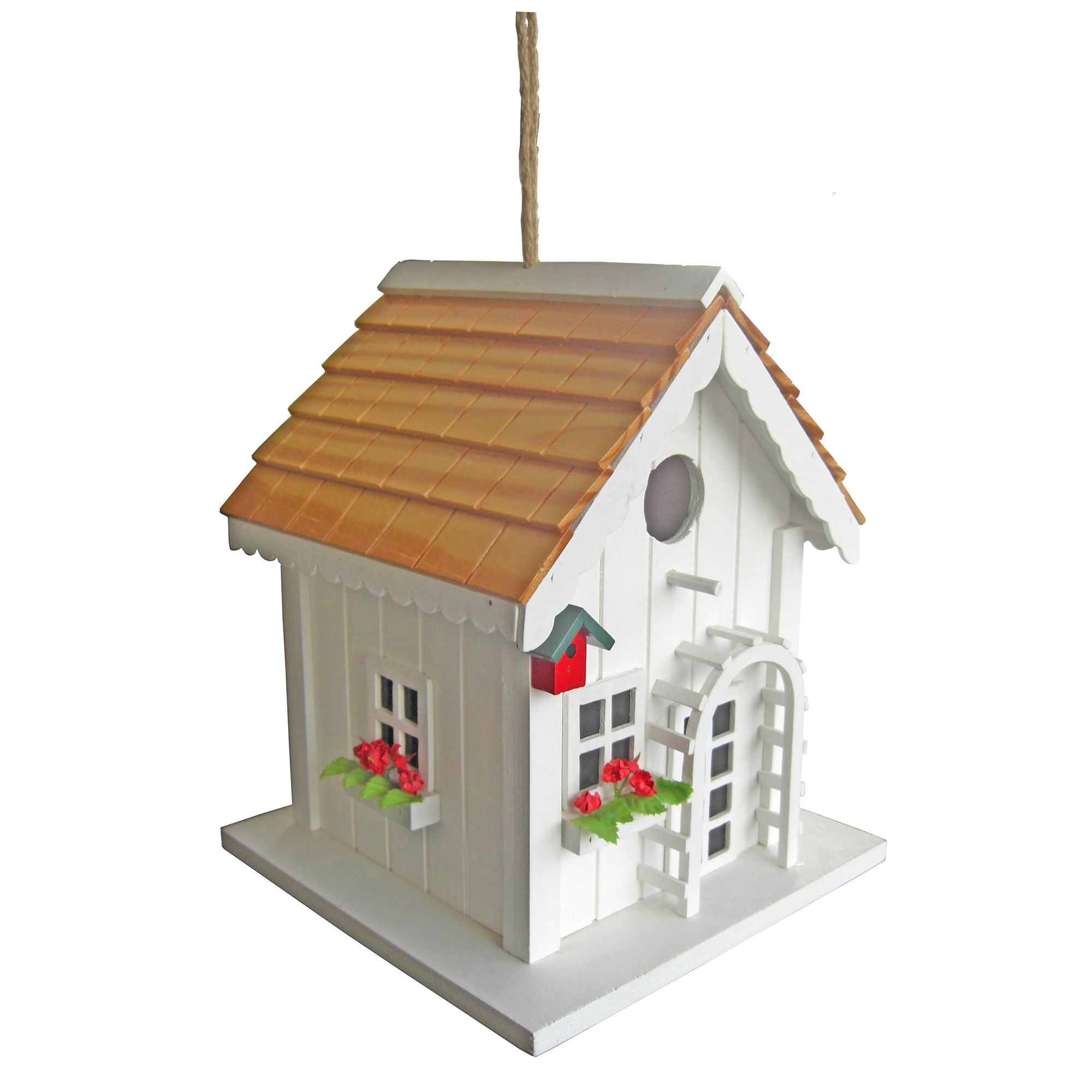 Decorative Wood Bird House w/ Green Trim Outdoor Living Outdoor