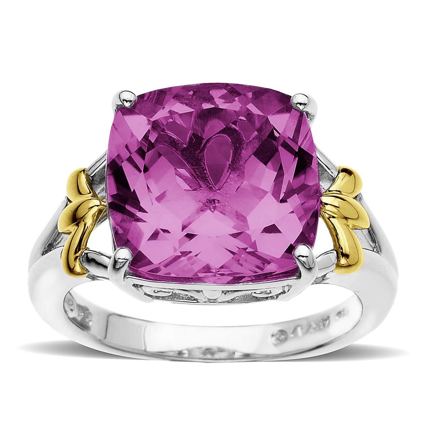 Lab Created Pink Sapphire Ring. 14k Yellow Gold and Sterling Silver_in Size 7