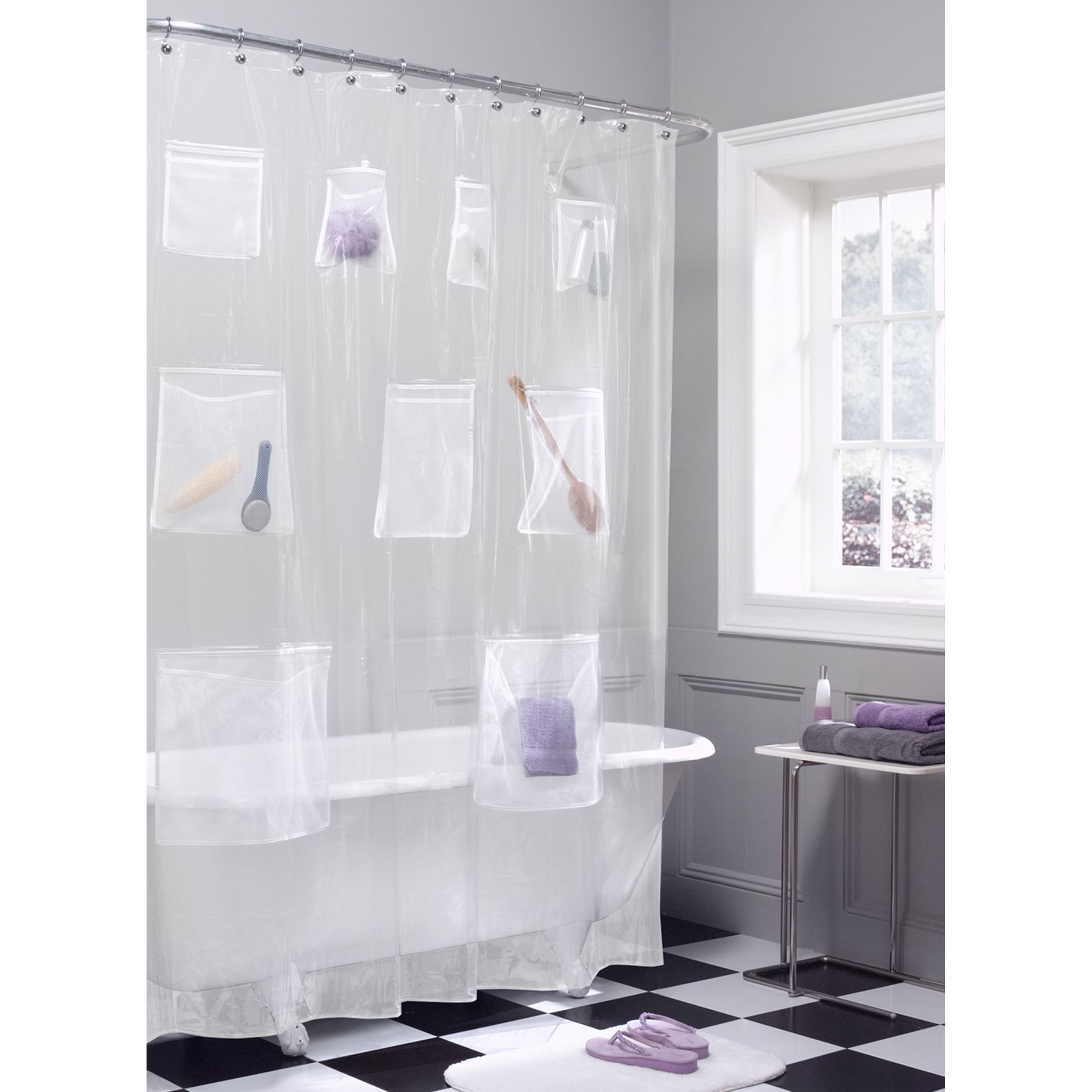 Colormate Shower Curtain Mesh Pockets Frosted Vinyl