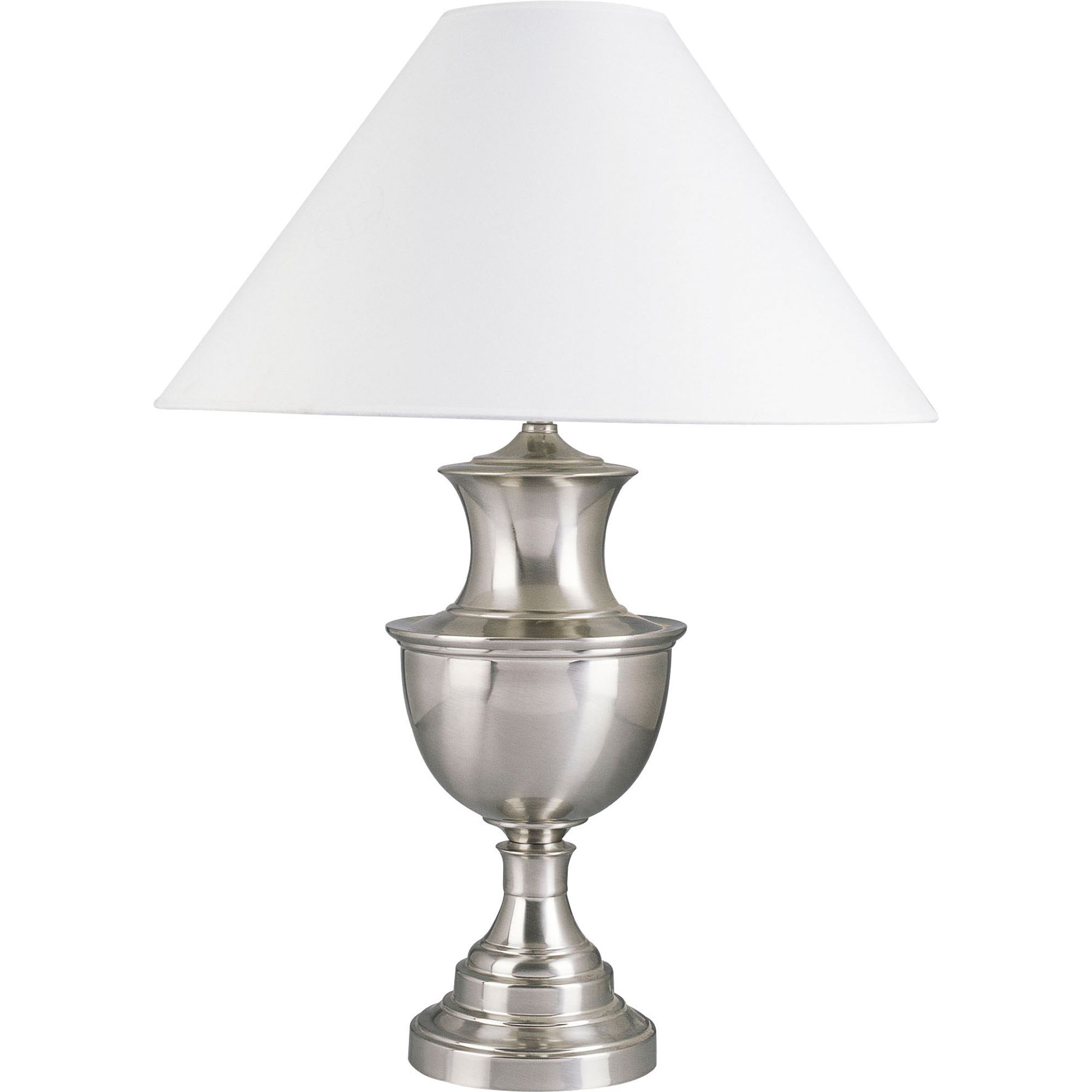 Classic Metal Table Lamp with Curvy Base in Satin Nickel Modern White