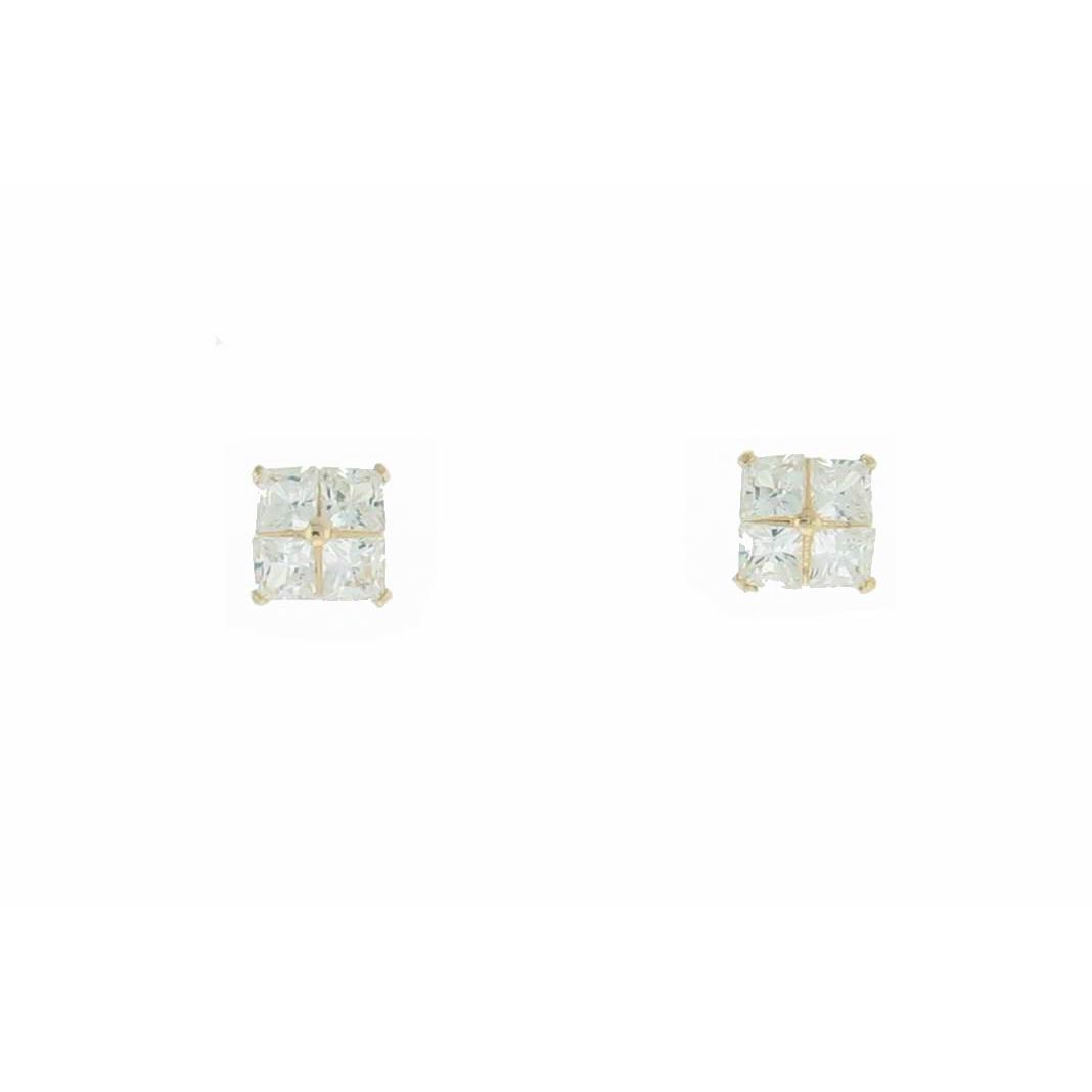 10kt Cubic Zirconia Princess Cluster Ear Studs