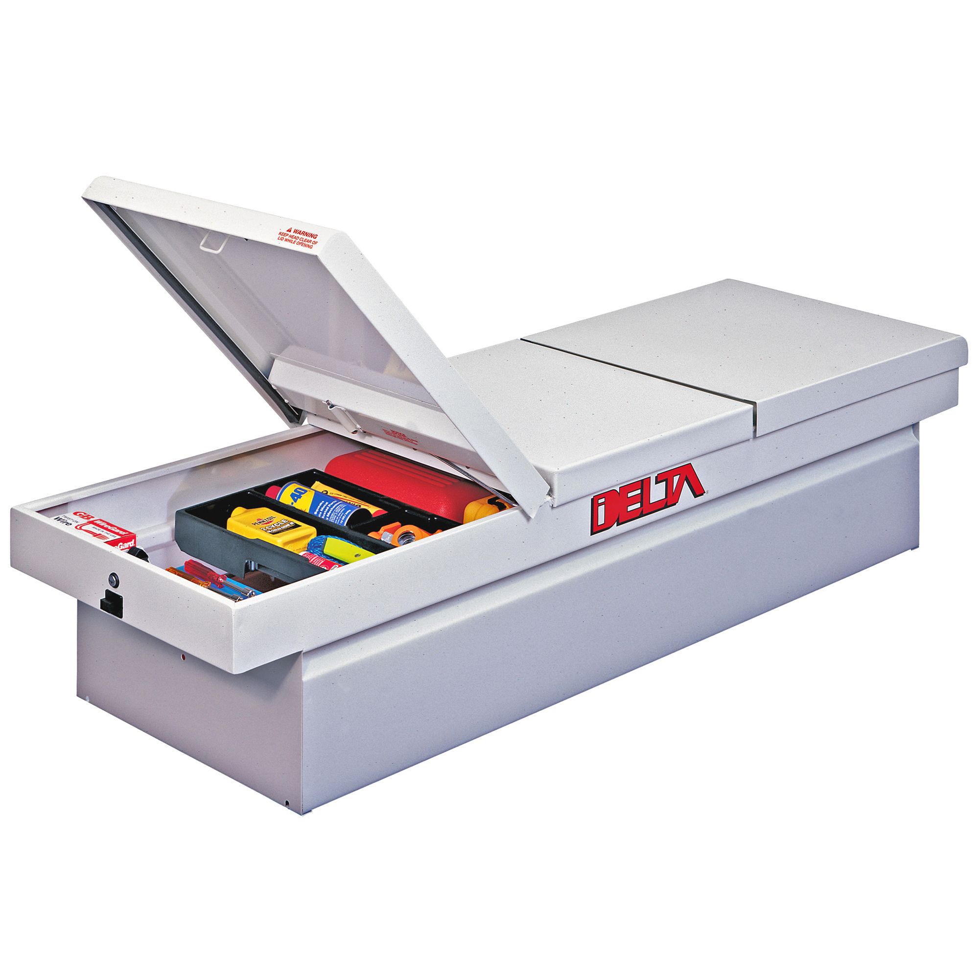 Delta Fullsize Gull Wing Dual Lid White Steel Crossover Truck Box