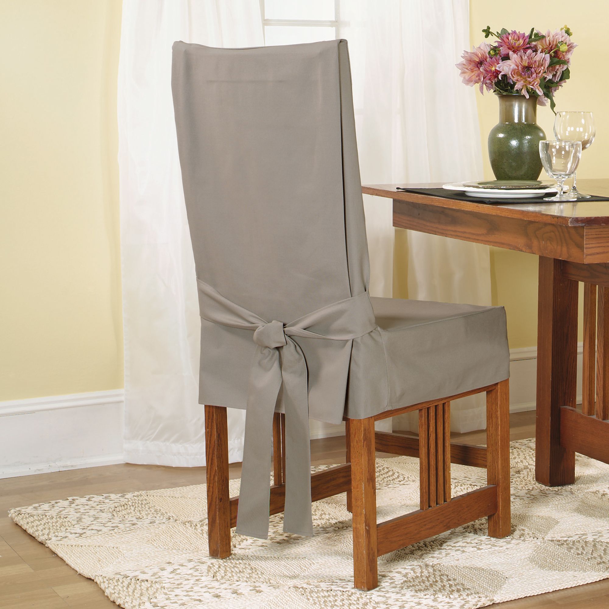 Sure Fit Duck Linen Short Dining Room Chair Slipcover Sure Fit Duck Linen Short Dining Room Chair Slipcover